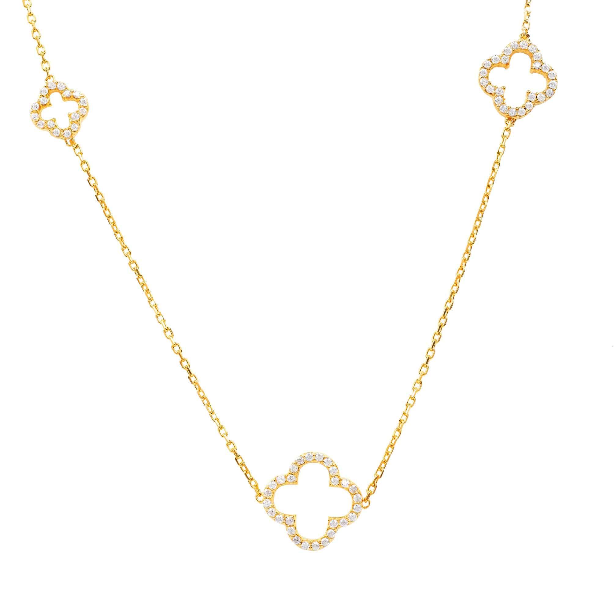Open Clover Long White Cz Necklace Gold - LATELITA Necklaces