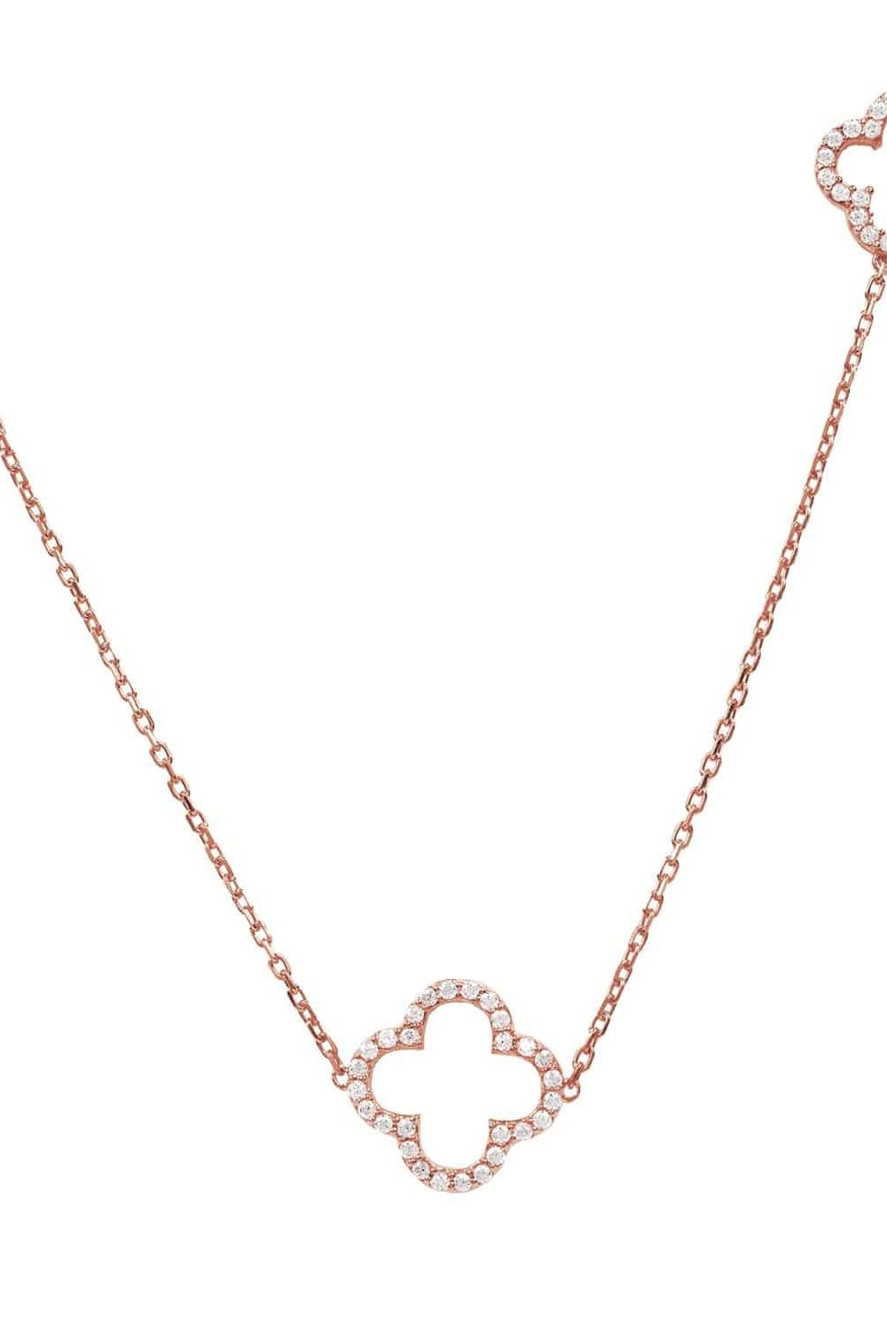 Open Clover Long White Cz Necklace Rosegold - LATELITA Necklaces