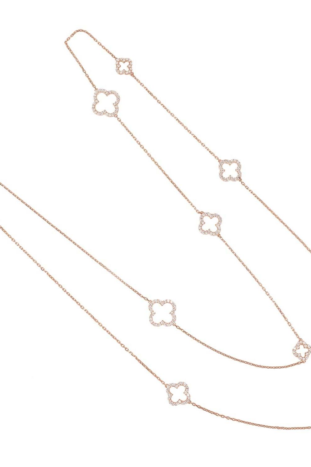 Open Clover Long White Cz Necklace Rosegold - LATELITA Necklaces