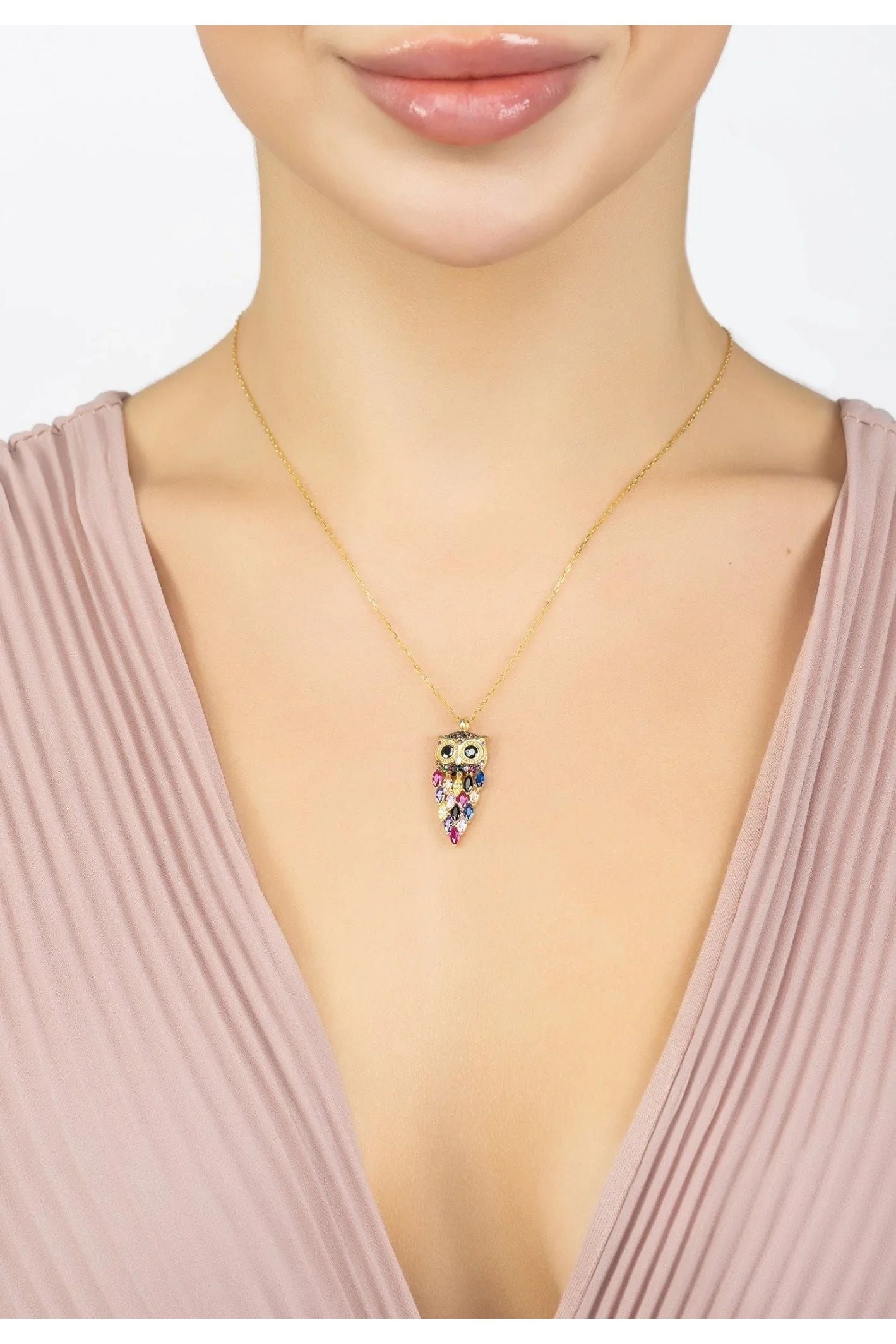 Owl Rainbow Pendant Necklace Gold - LATELITA Necklaces