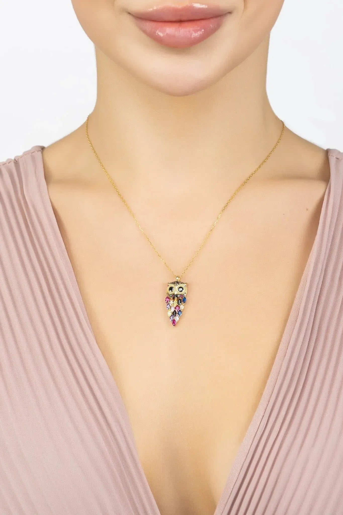 Owl Rainbow Pendant Necklace Gold - LATELITA Necklaces