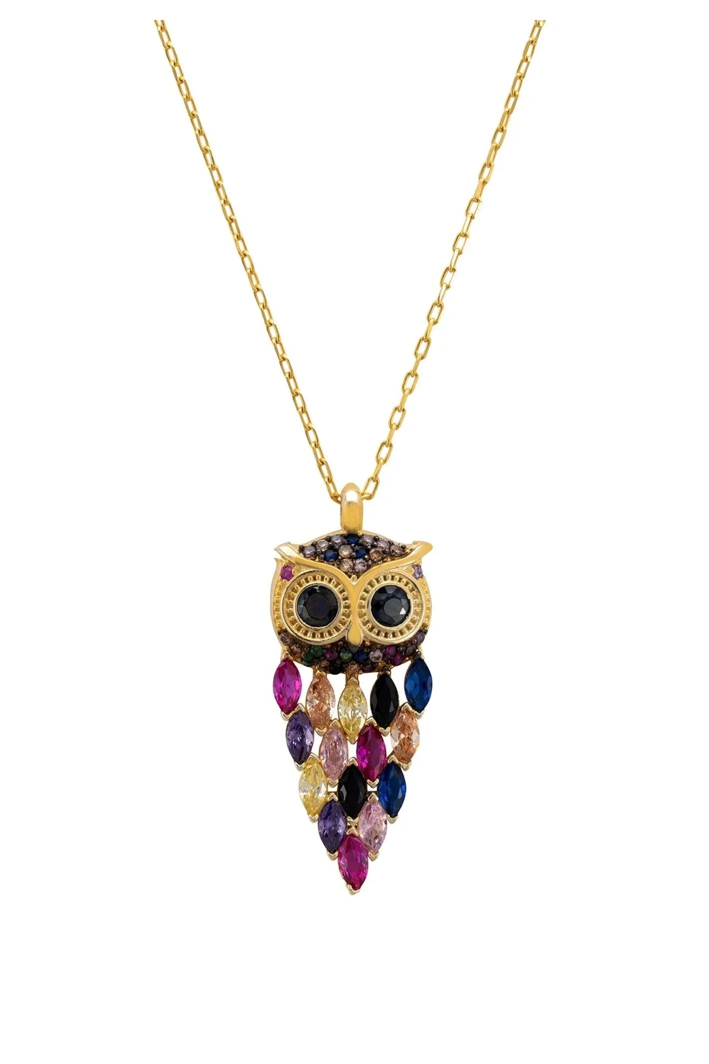 Owl Rainbow Pendant Necklace Gold - LATELITA Necklaces