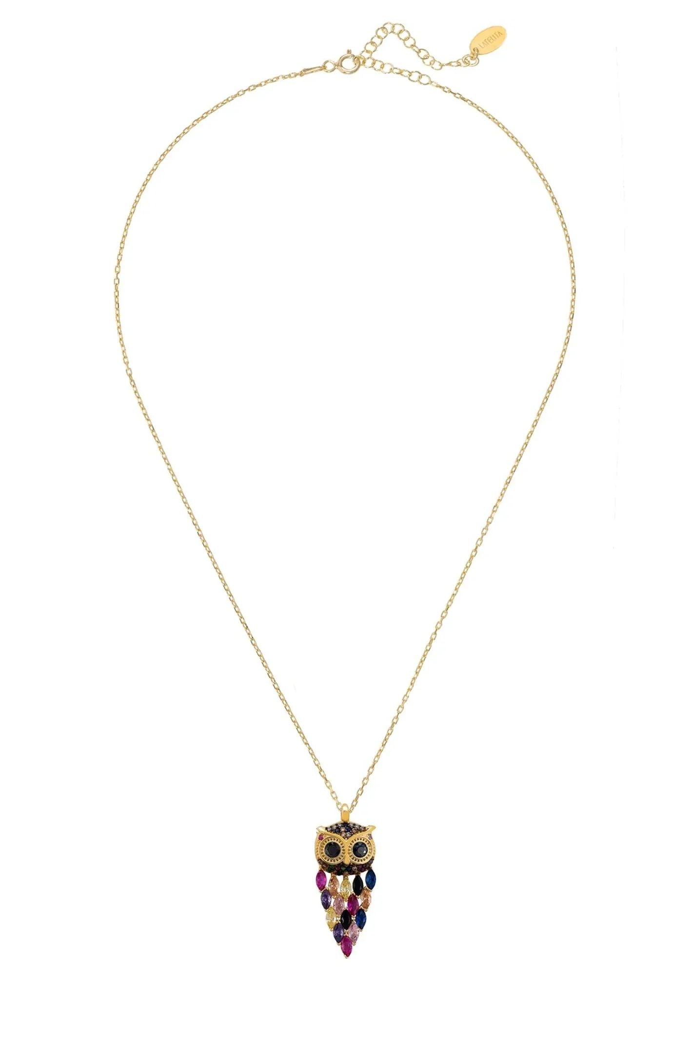 Owl Rainbow Pendant Necklace Gold - LATELITA Necklaces