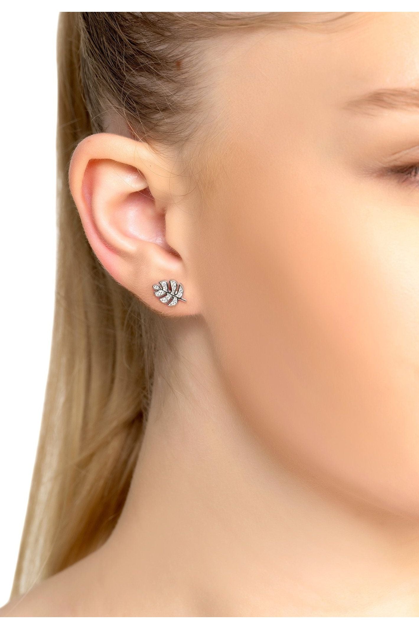 Palm Leaf Stud Earrings Silver - LATELITA Earrings