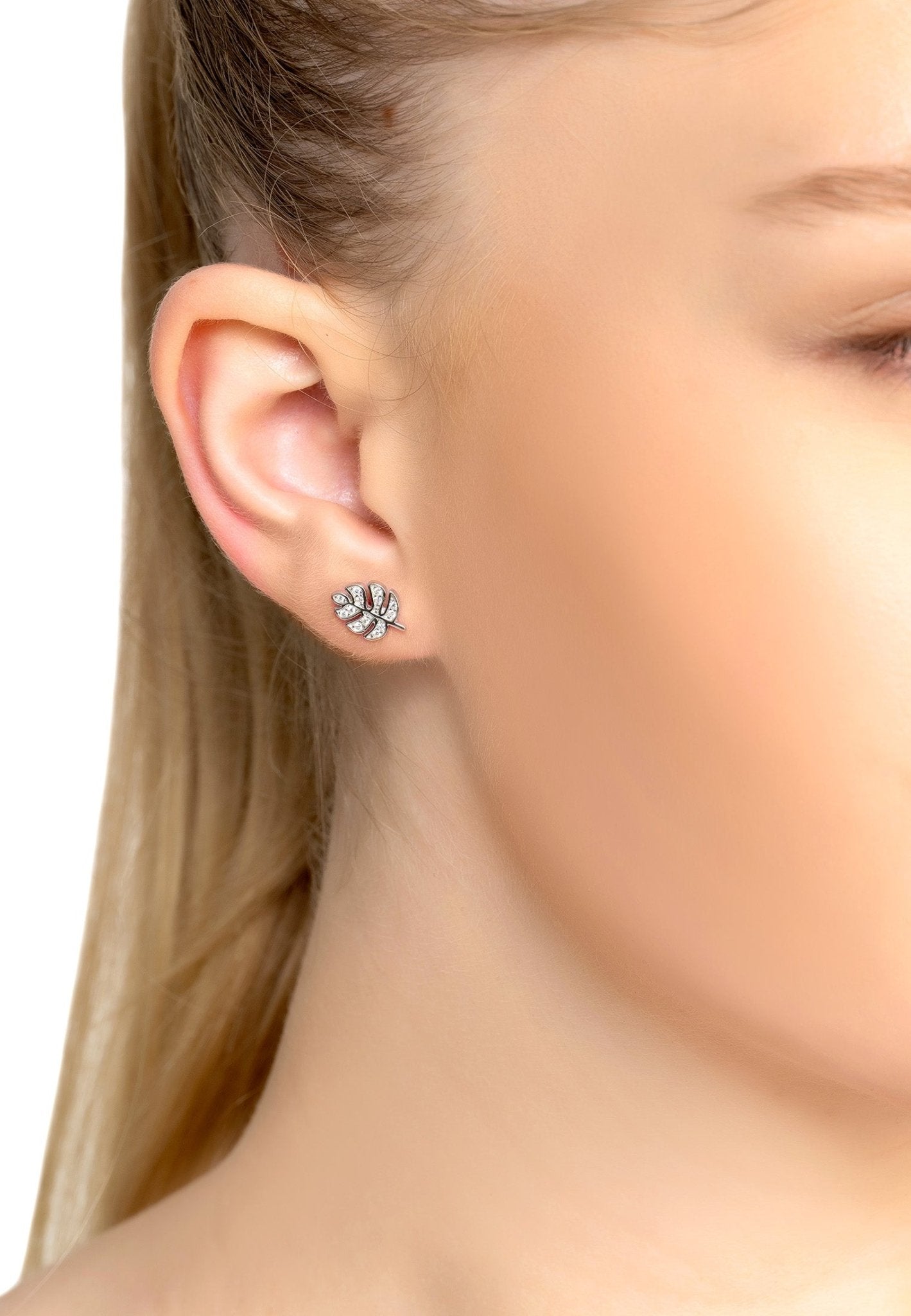 Palm Leaf Stud Earrings Silver - LATELITA Earrings
