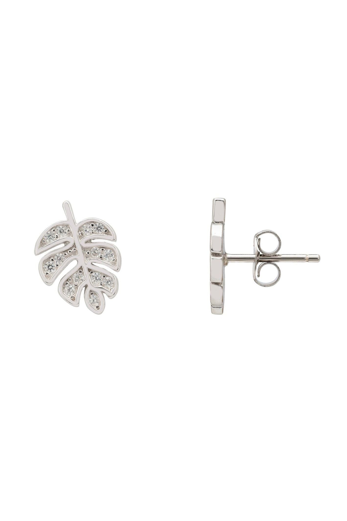 Palm Leaf Stud Earrings Silver - LATELITA Earrings