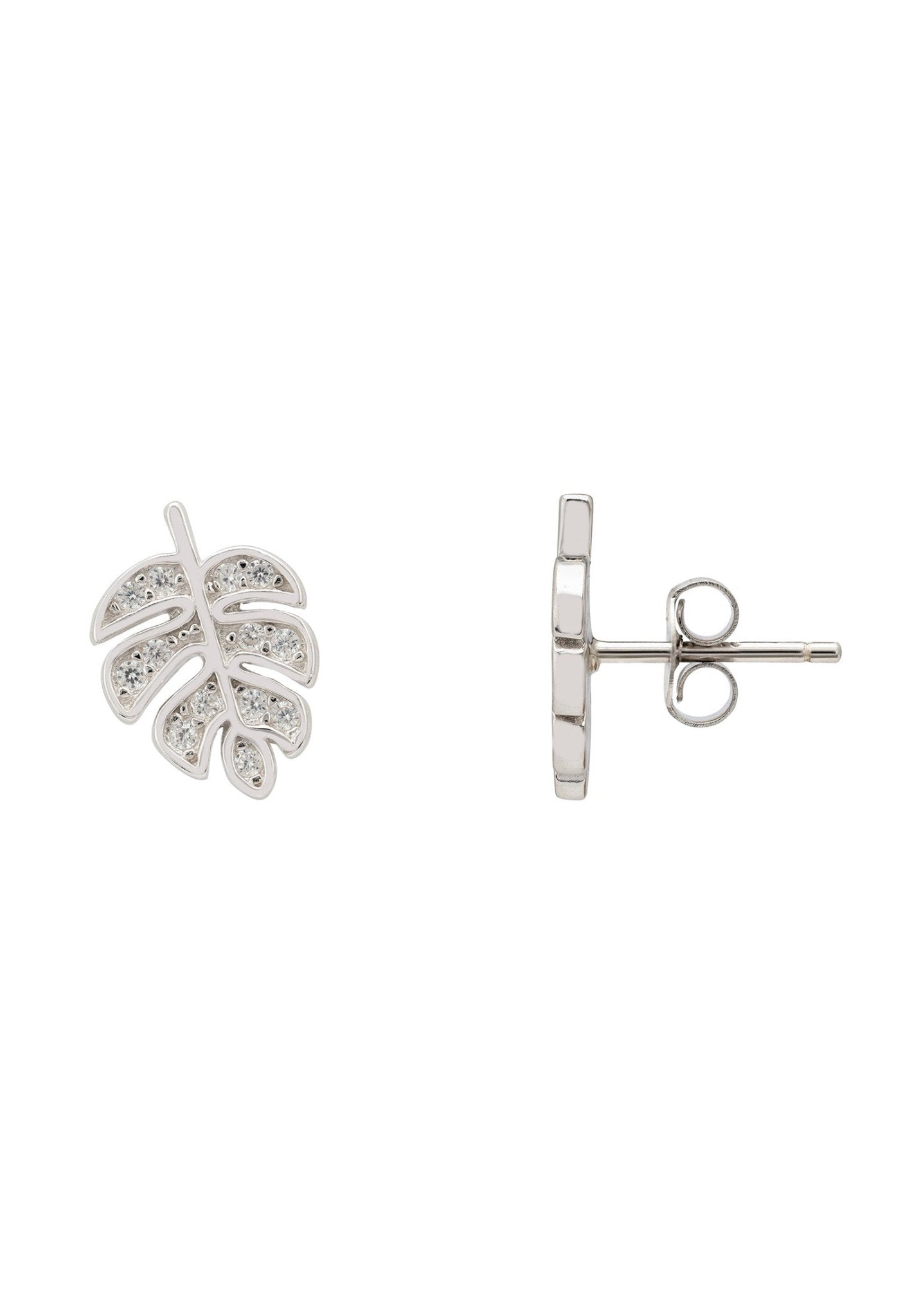 Palm Leaf Stud Earrings Silver - LATELITA Earrings