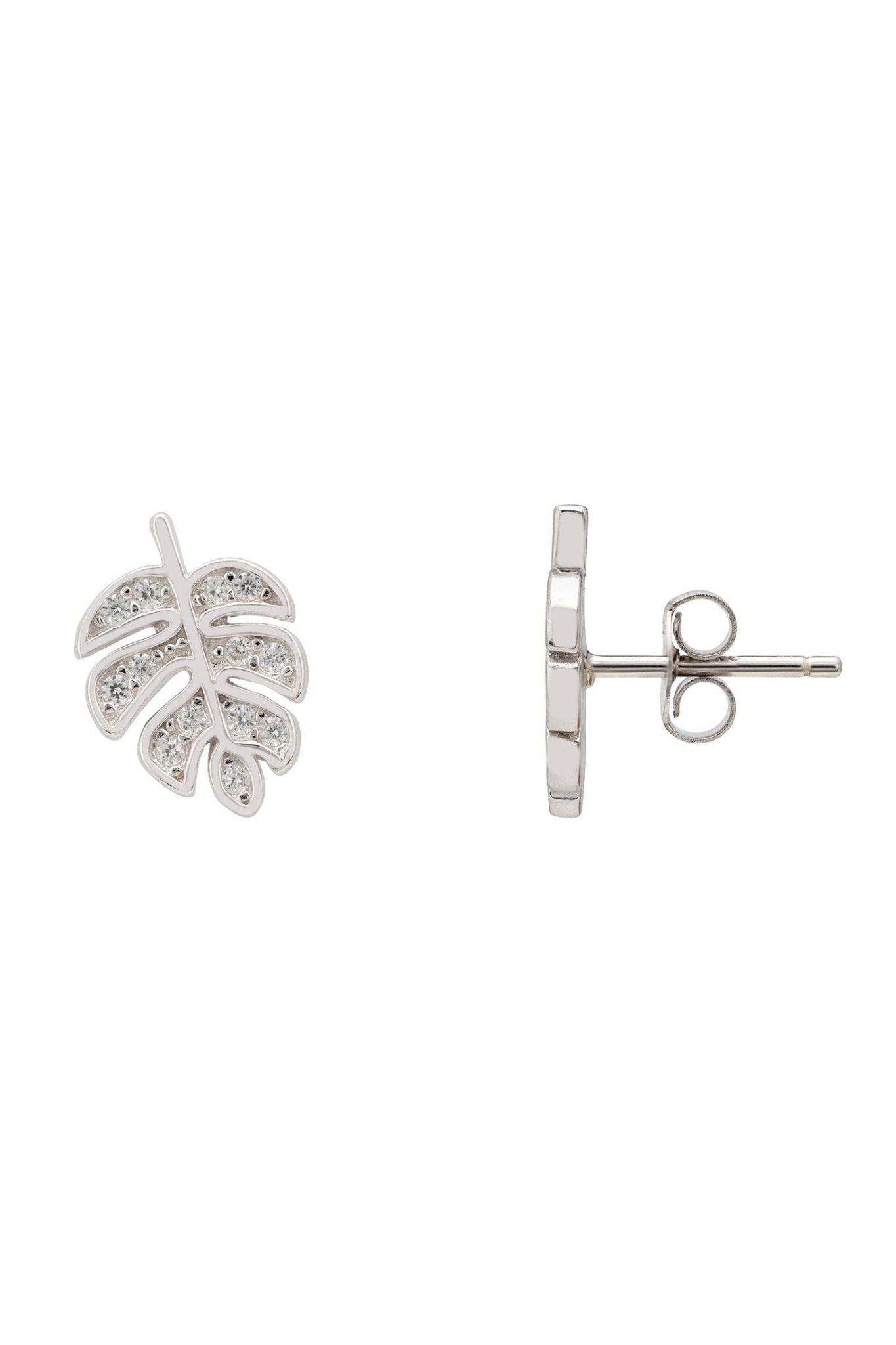 Palm Leaf Stud Earrings Silver - LATELITA Earrings