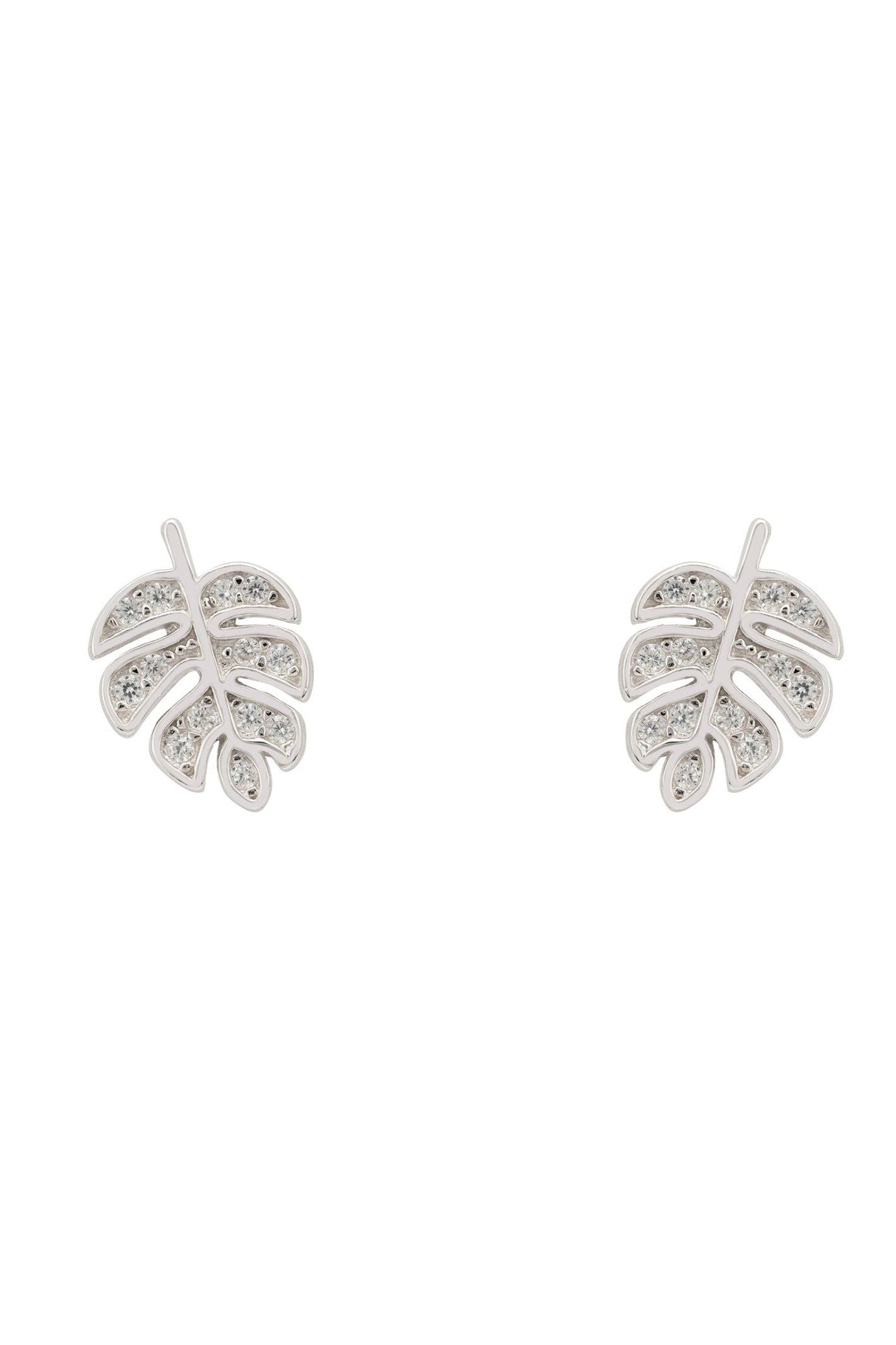 Palm Leaf Stud Earrings Silver - LATELITA Earrings