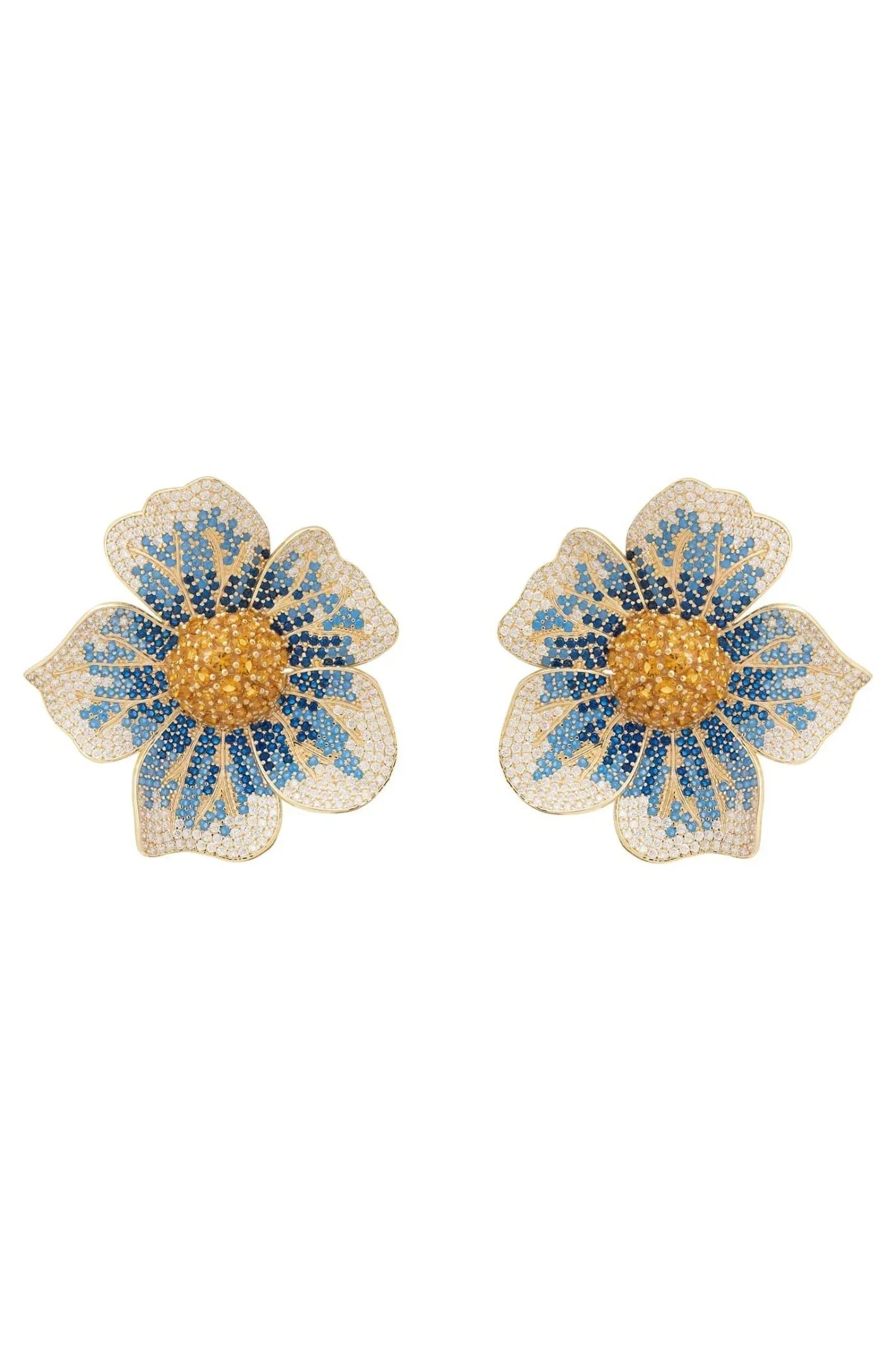 Pansy Flower Blue Earrings Gold - LATELITA Earrings