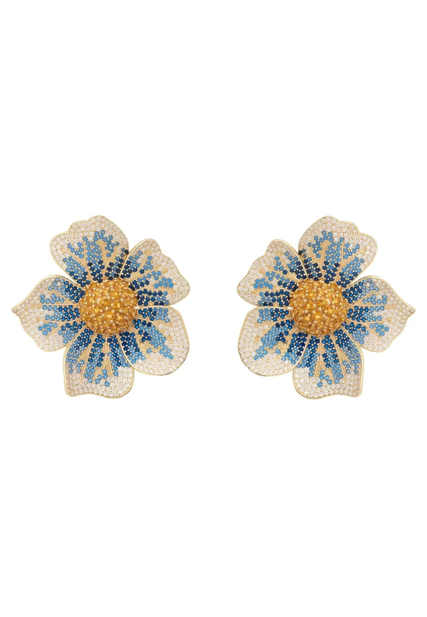 Pansy Flower Blue Earrings Gold - LATELITA Earrings