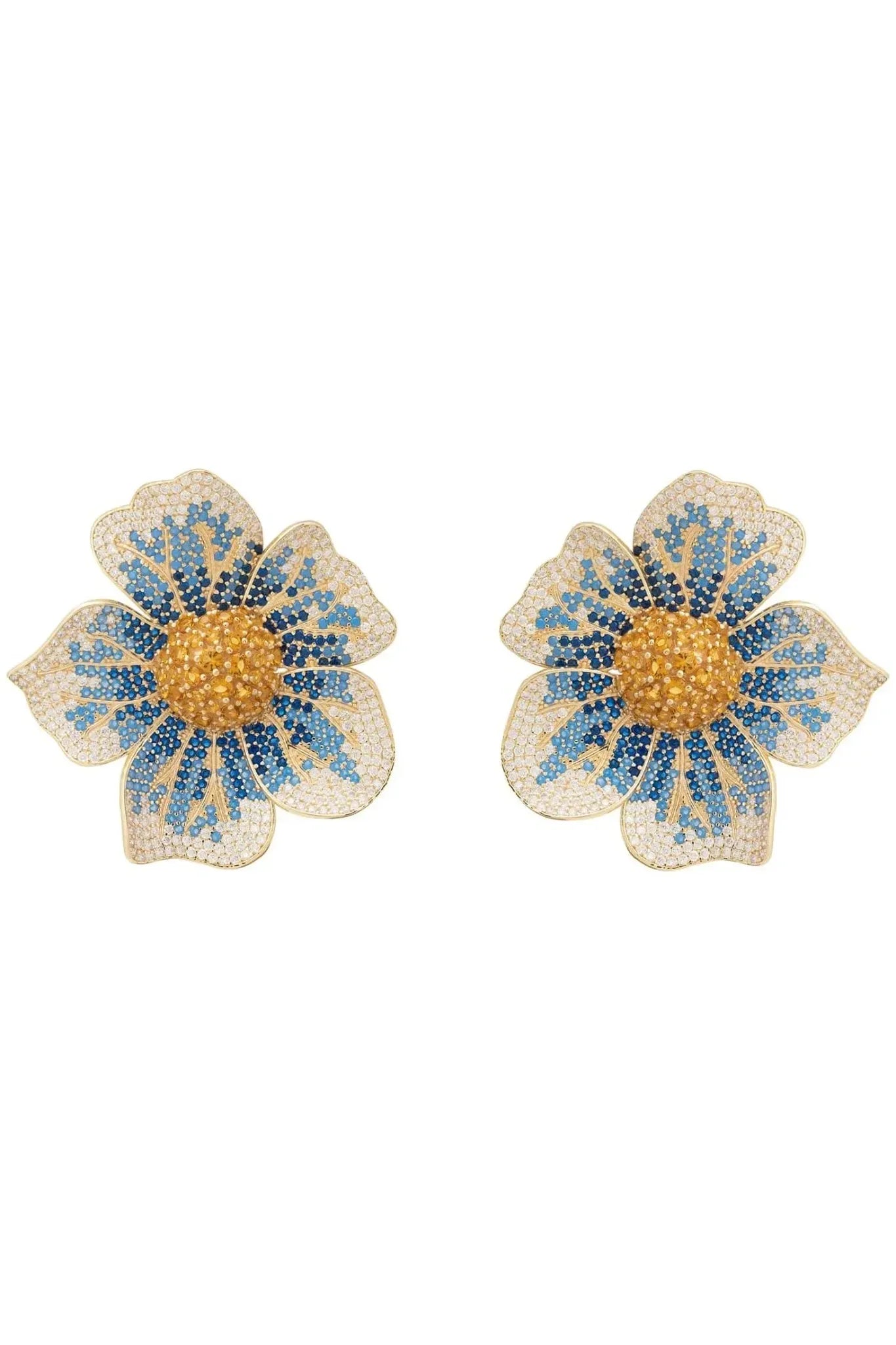 Pansy Flower Blue Earrings Gold - LATELITA Earrings