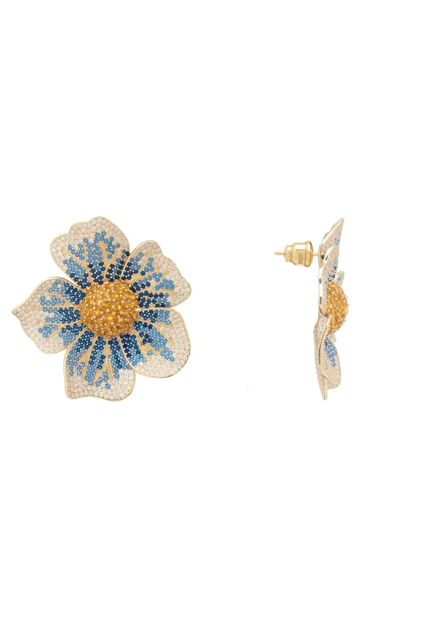 Pansy Flower Blue Earrings Gold - LATELITA Earrings