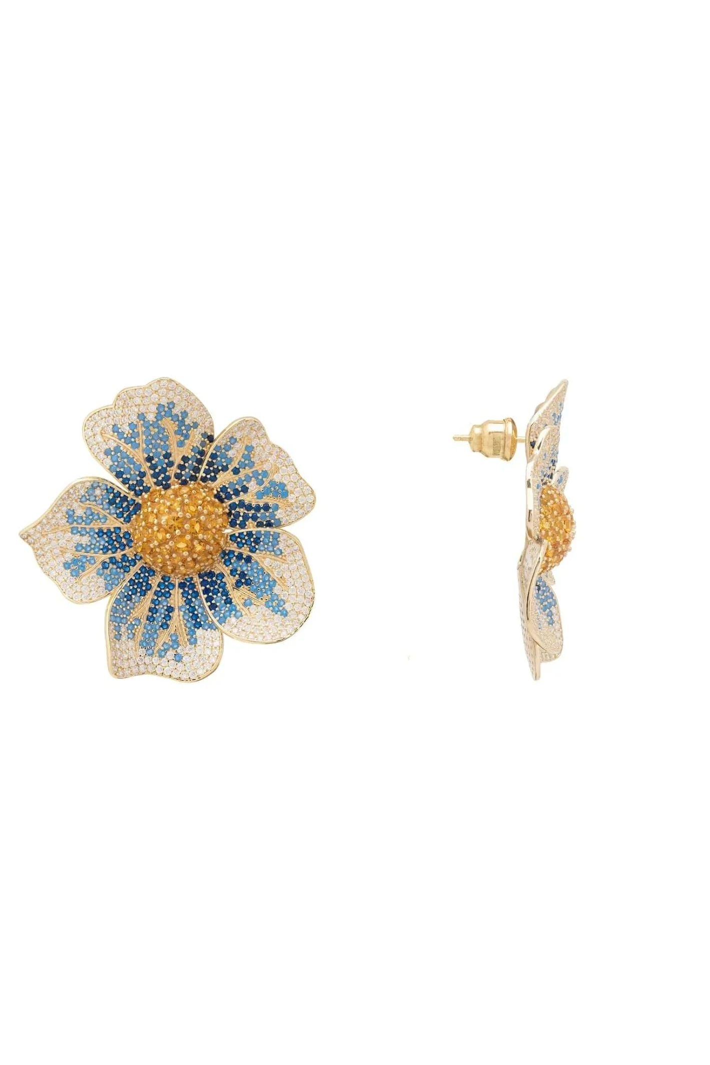 Pansy Flower Blue Earrings Gold - LATELITA Earrings