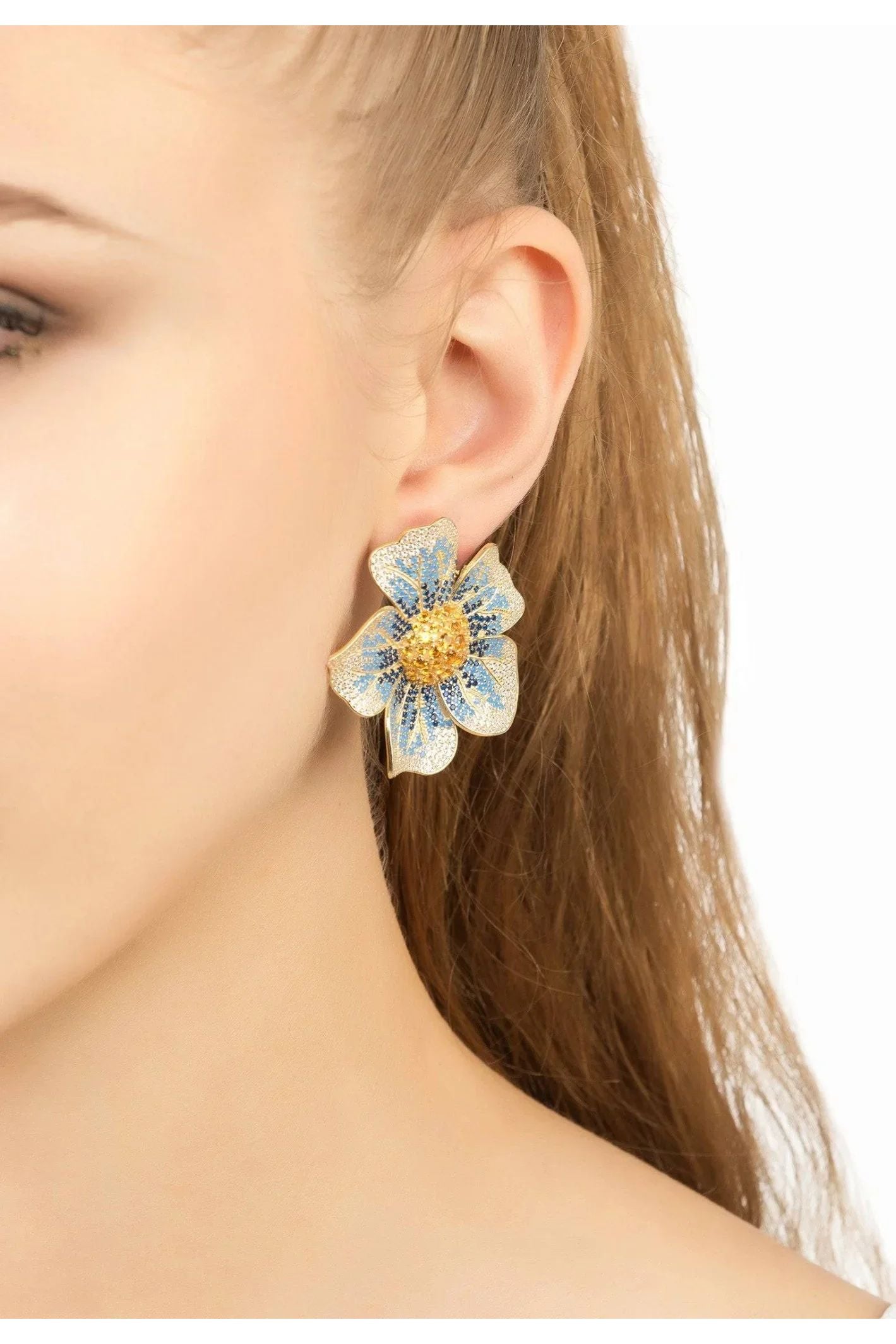 Pansy Flower Blue Earrings Gold - LATELITA Earrings