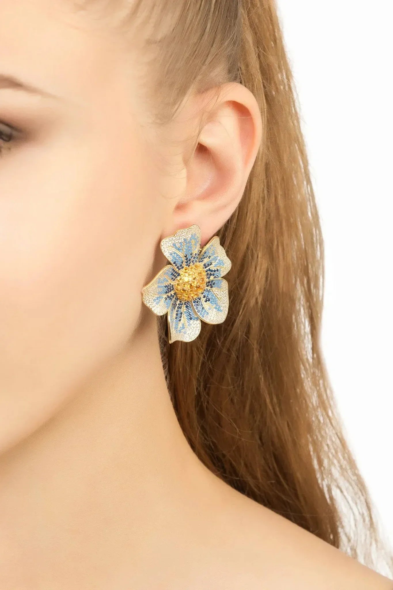 Pansy Flower Blue Earrings Gold - LATELITA Earrings