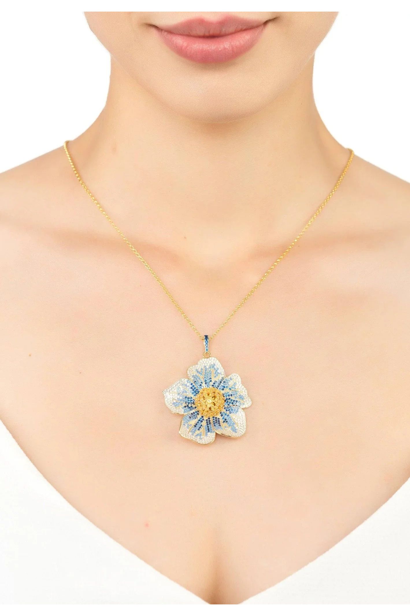 Pansy Flower Blue Necklace Gold - LATELITA Necklaces