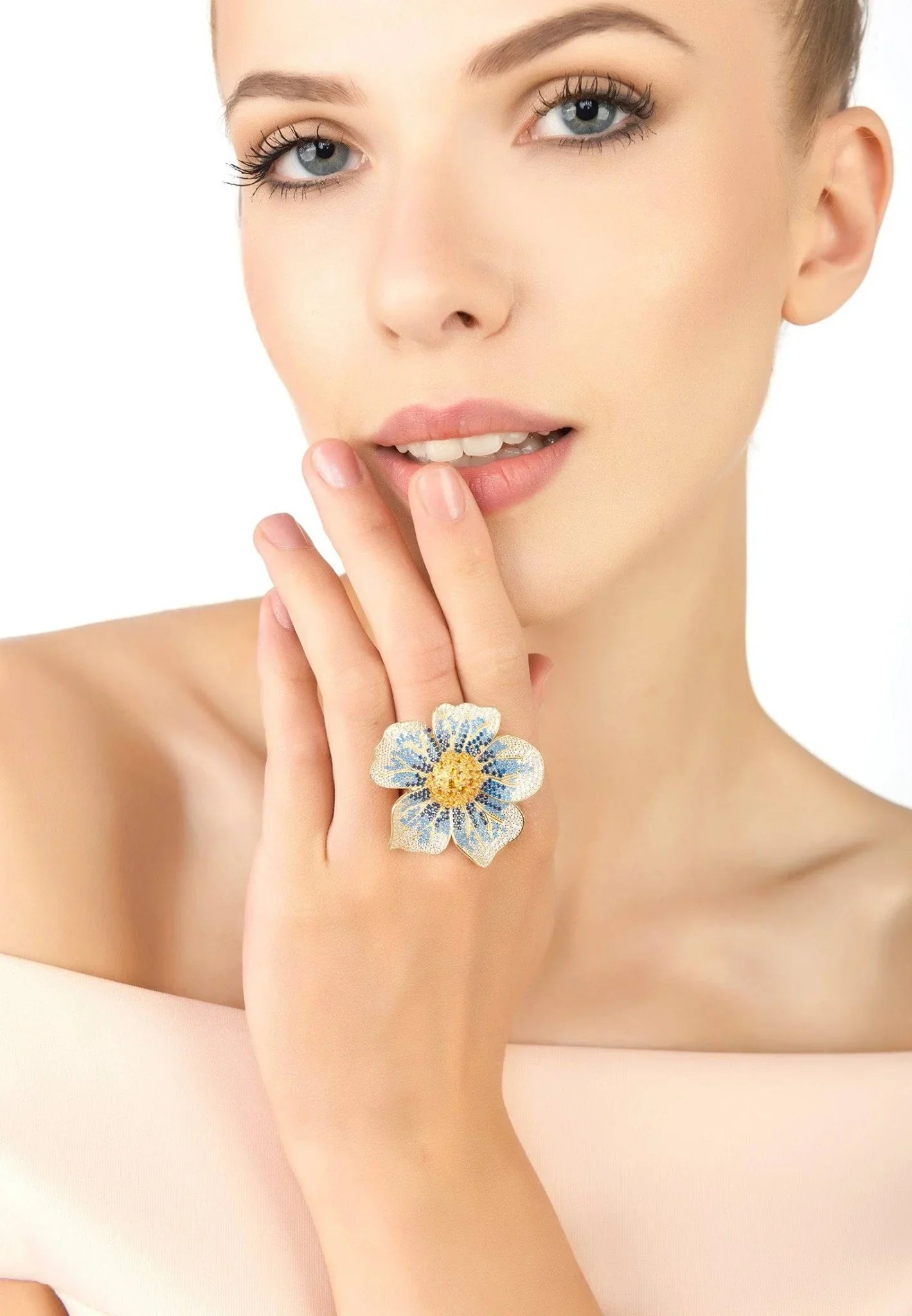 Pansy Flower Blue Ring Gold - LATELITA Rings