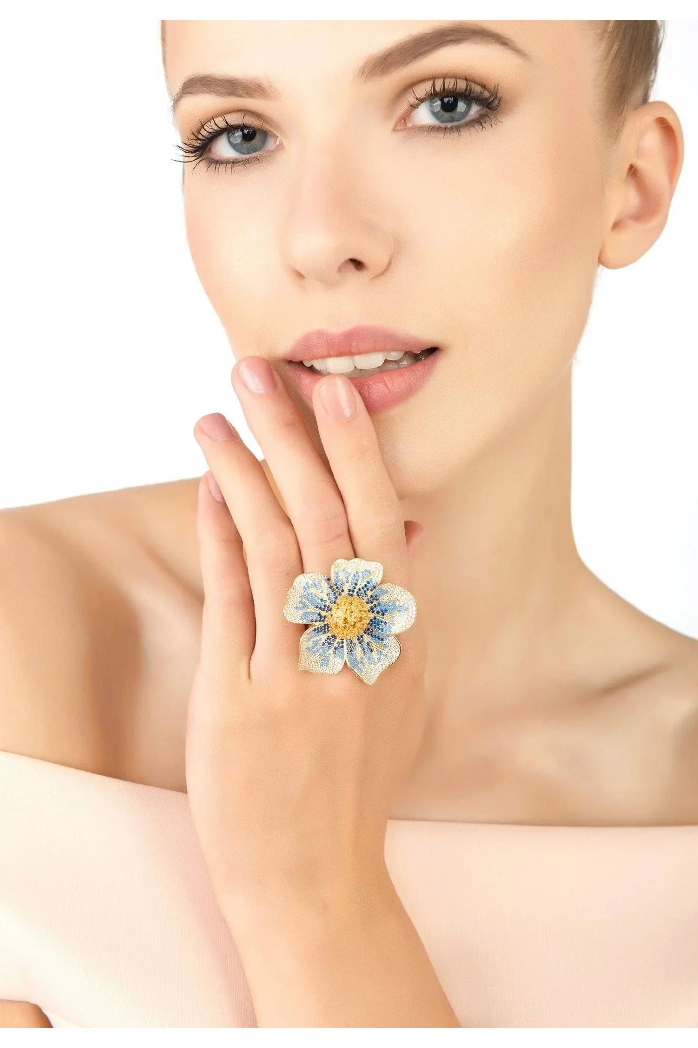 Pansy Flower Blue Ring Gold - LATELITA Rings