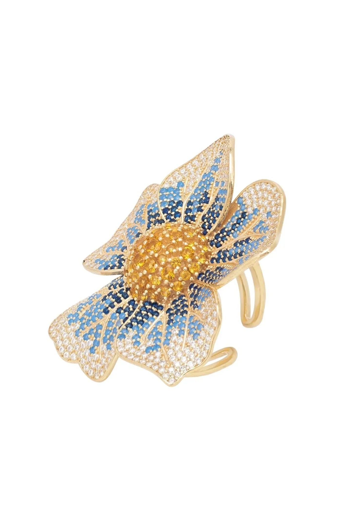 Pansy Flower Blue Ring Gold - LATELITA Rings