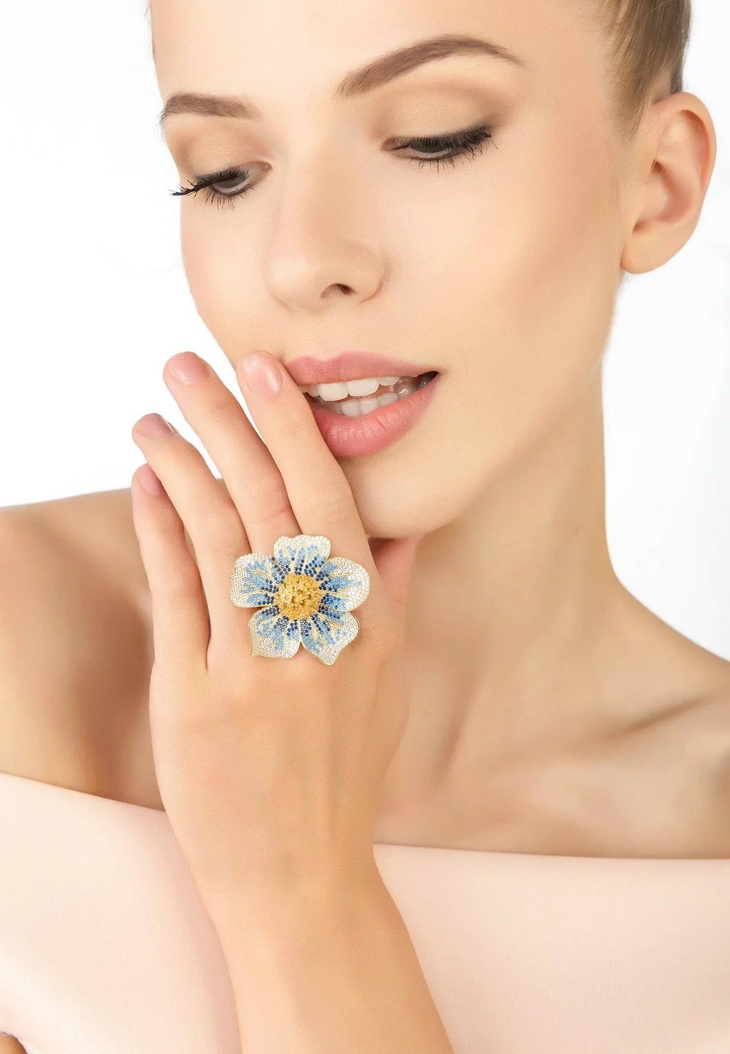 Pansy Flower Blue Ring Gold - LATELITA Rings