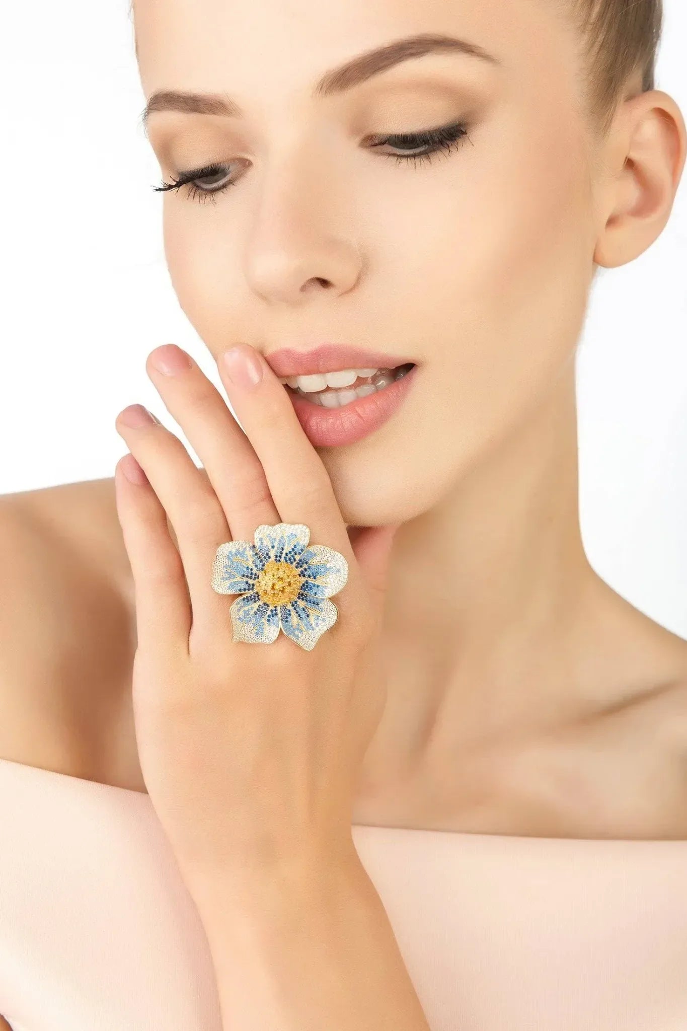 Pansy Flower Blue Ring Gold - LATELITA Rings