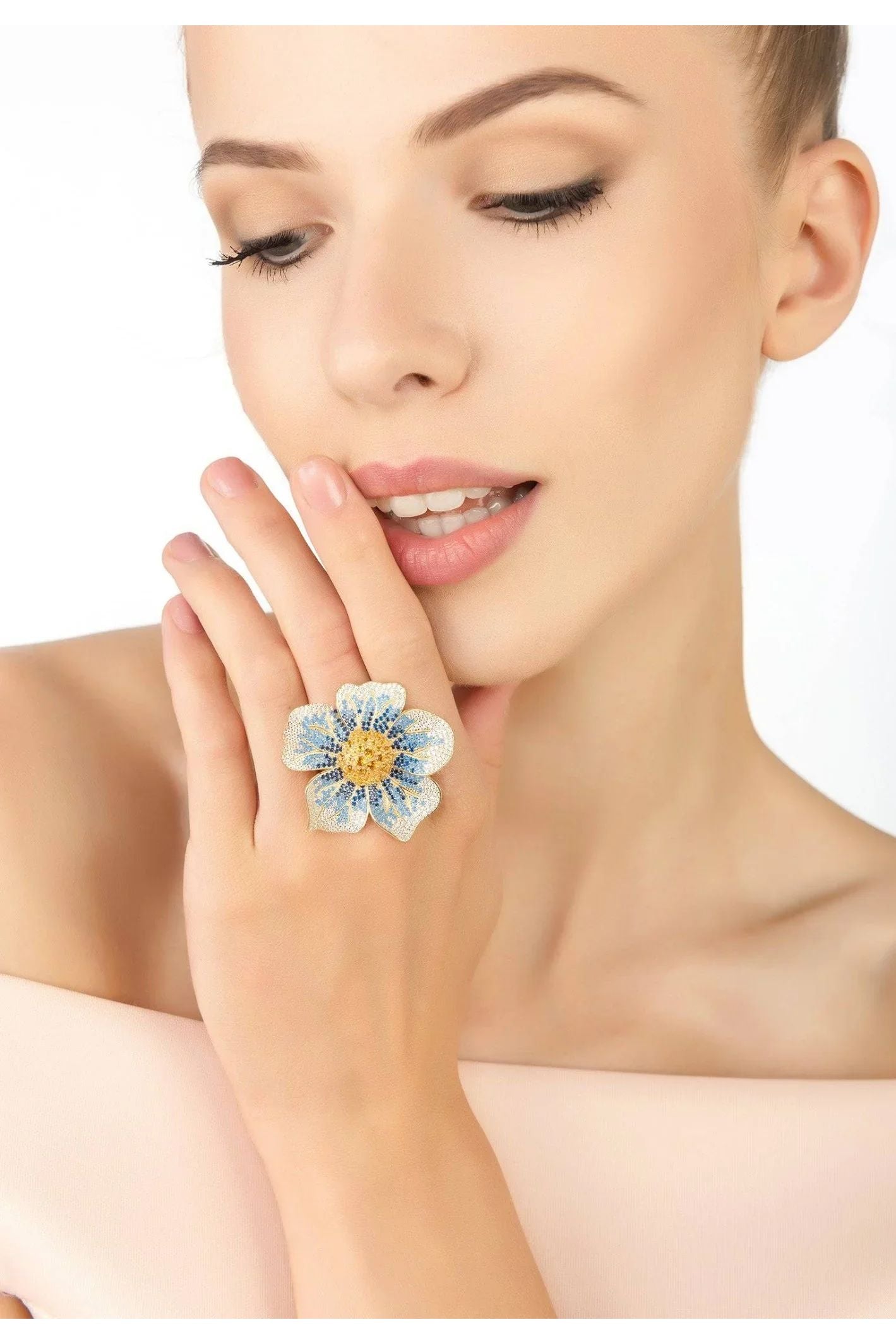 Pansy Flower Blue Ring Gold - LATELITA Rings