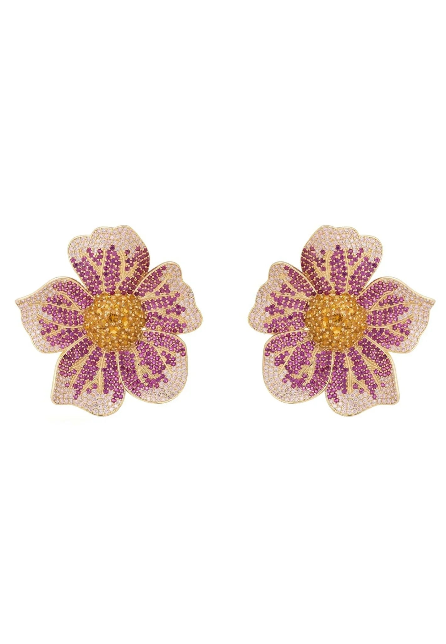 Pansy Flower Pink Earrings Gold - LATELITA Earrings