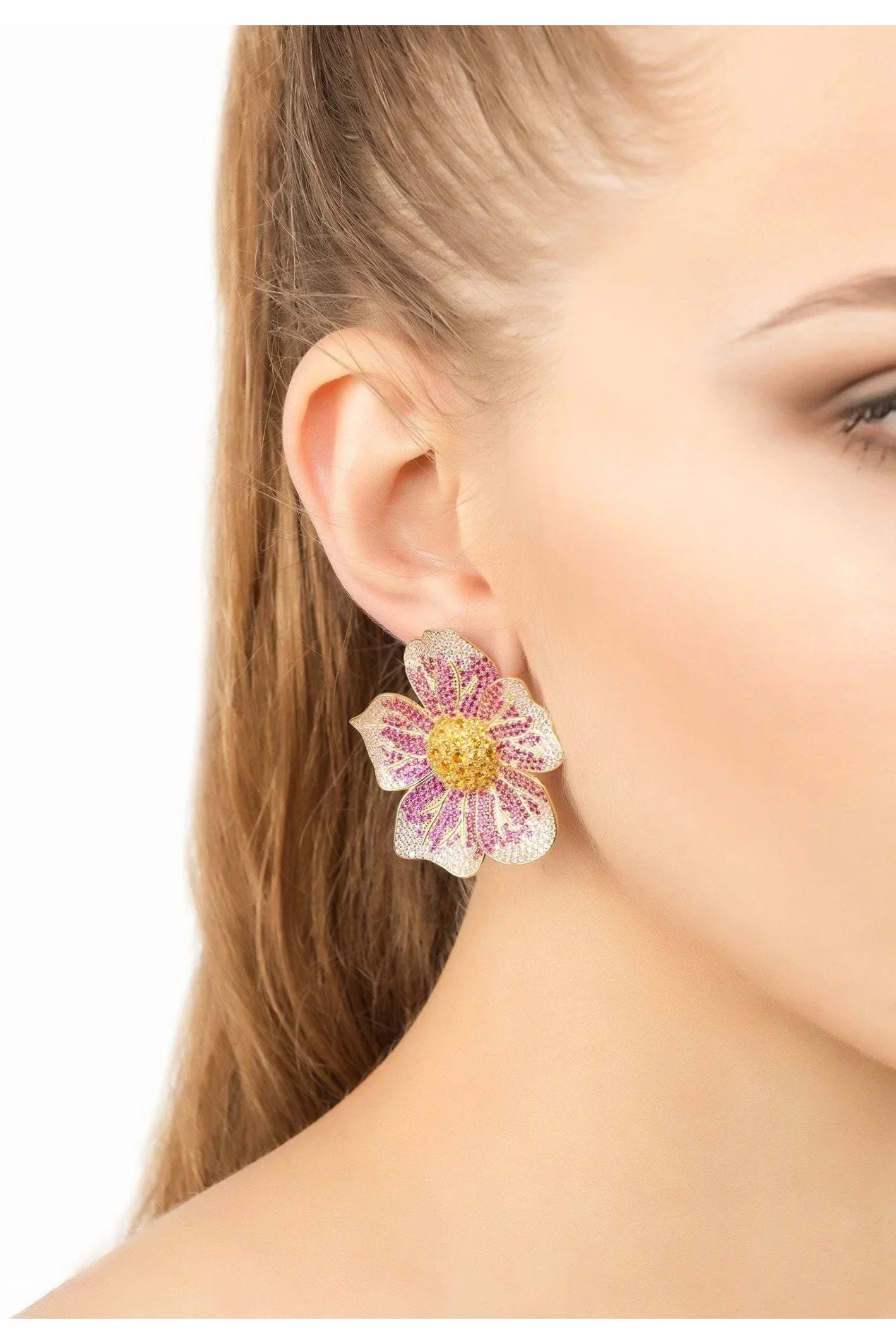 Pansy Flower Pink Earrings Gold - LATELITA Earrings