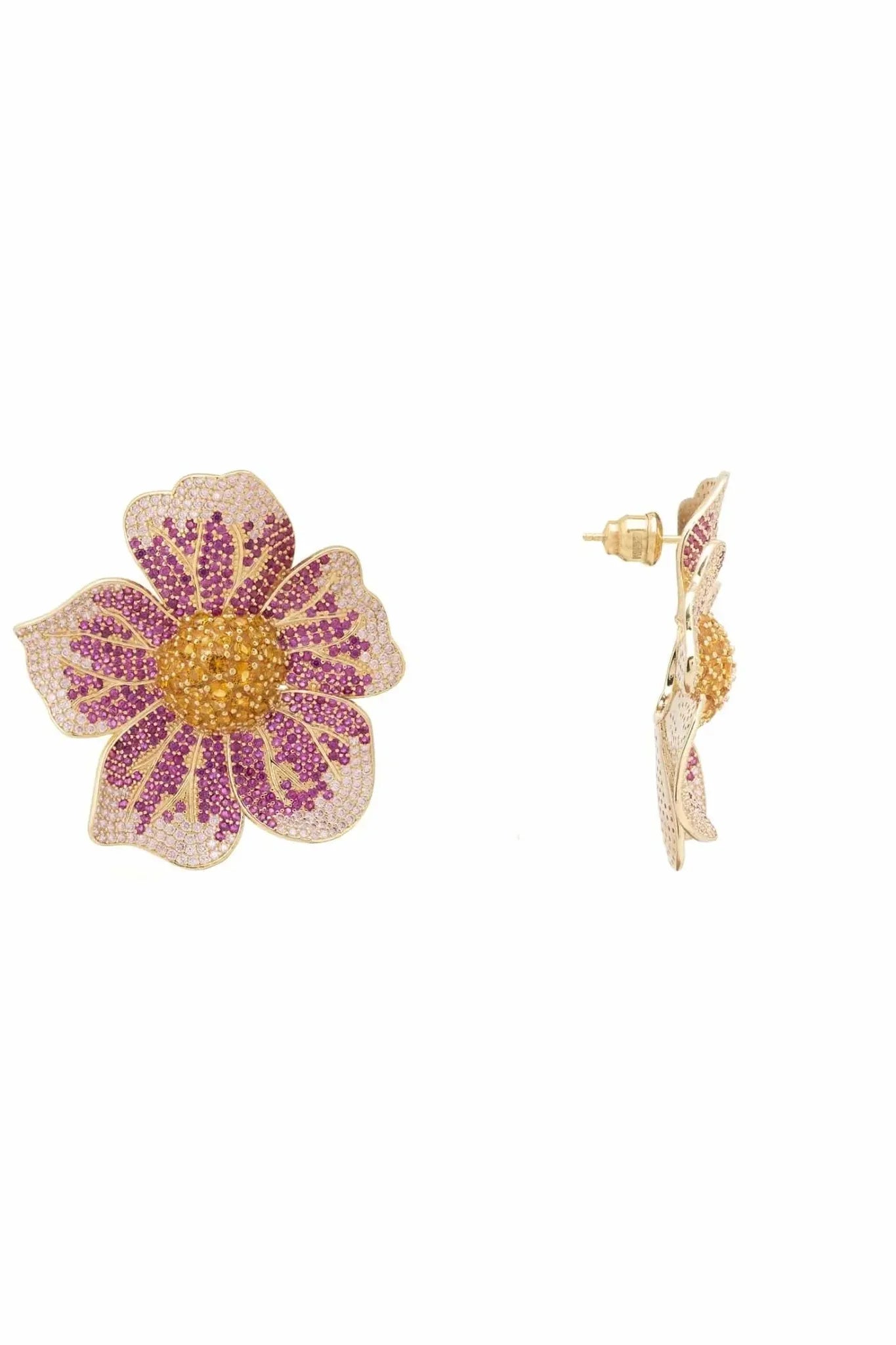 Pansy Flower Pink Earrings Gold - LATELITA Earrings