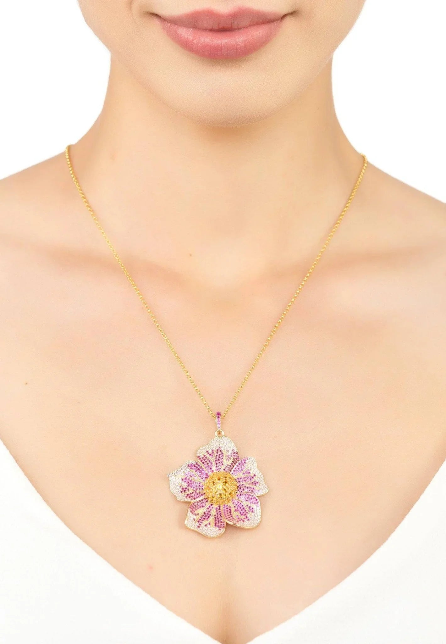 Pansy Flower Pink Necklace Gold - LATELITA Necklaces