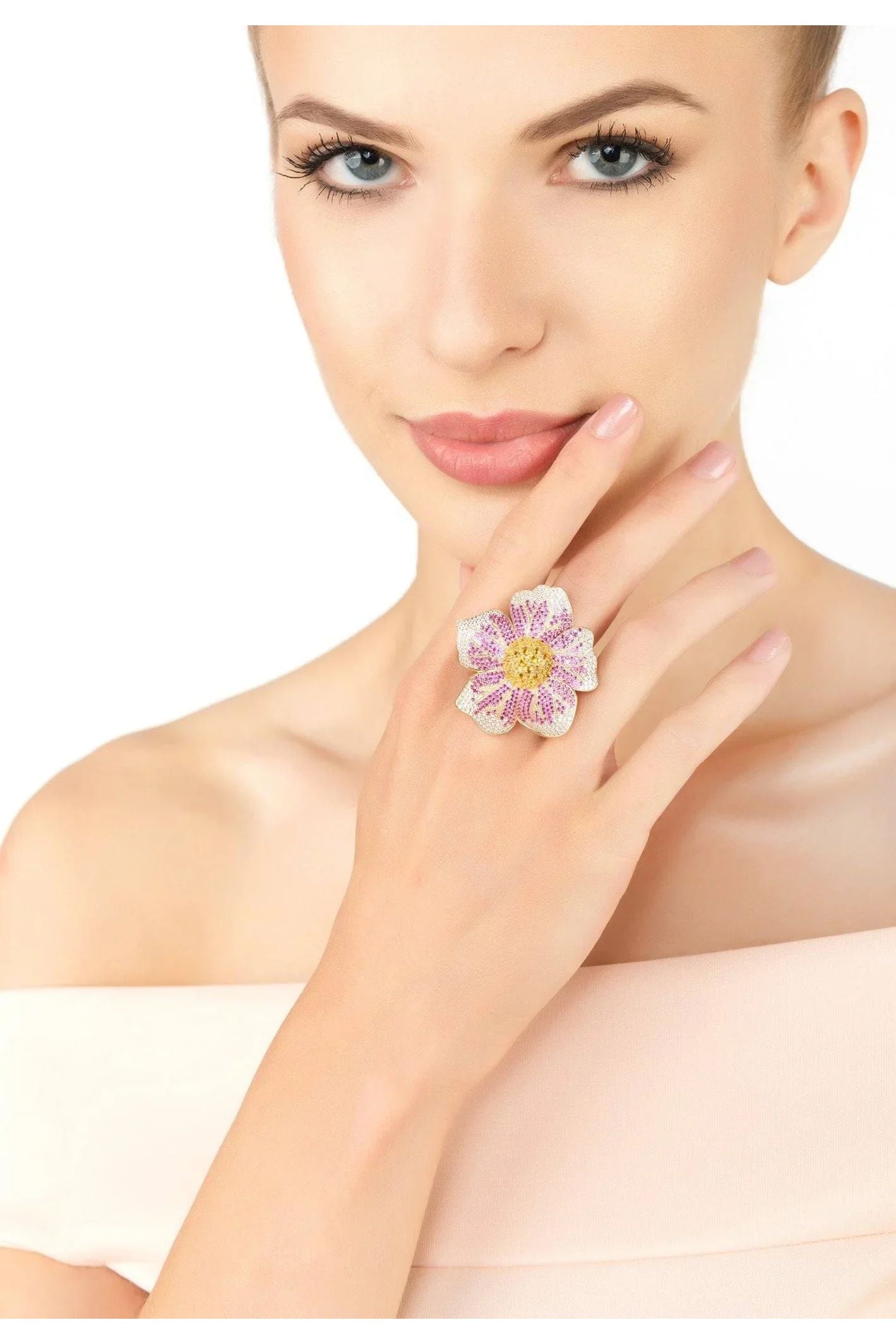 Pansy Flower Pink Ring Gold - LATELITA Rings