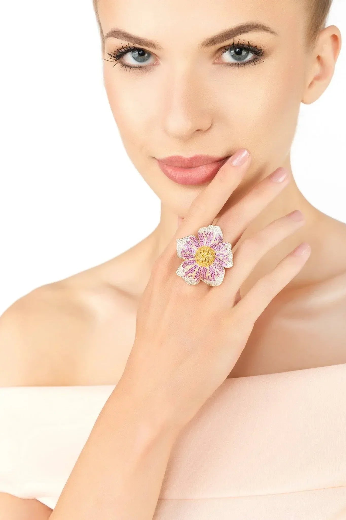 Pansy Flower Pink Ring Gold - LATELITA Rings
