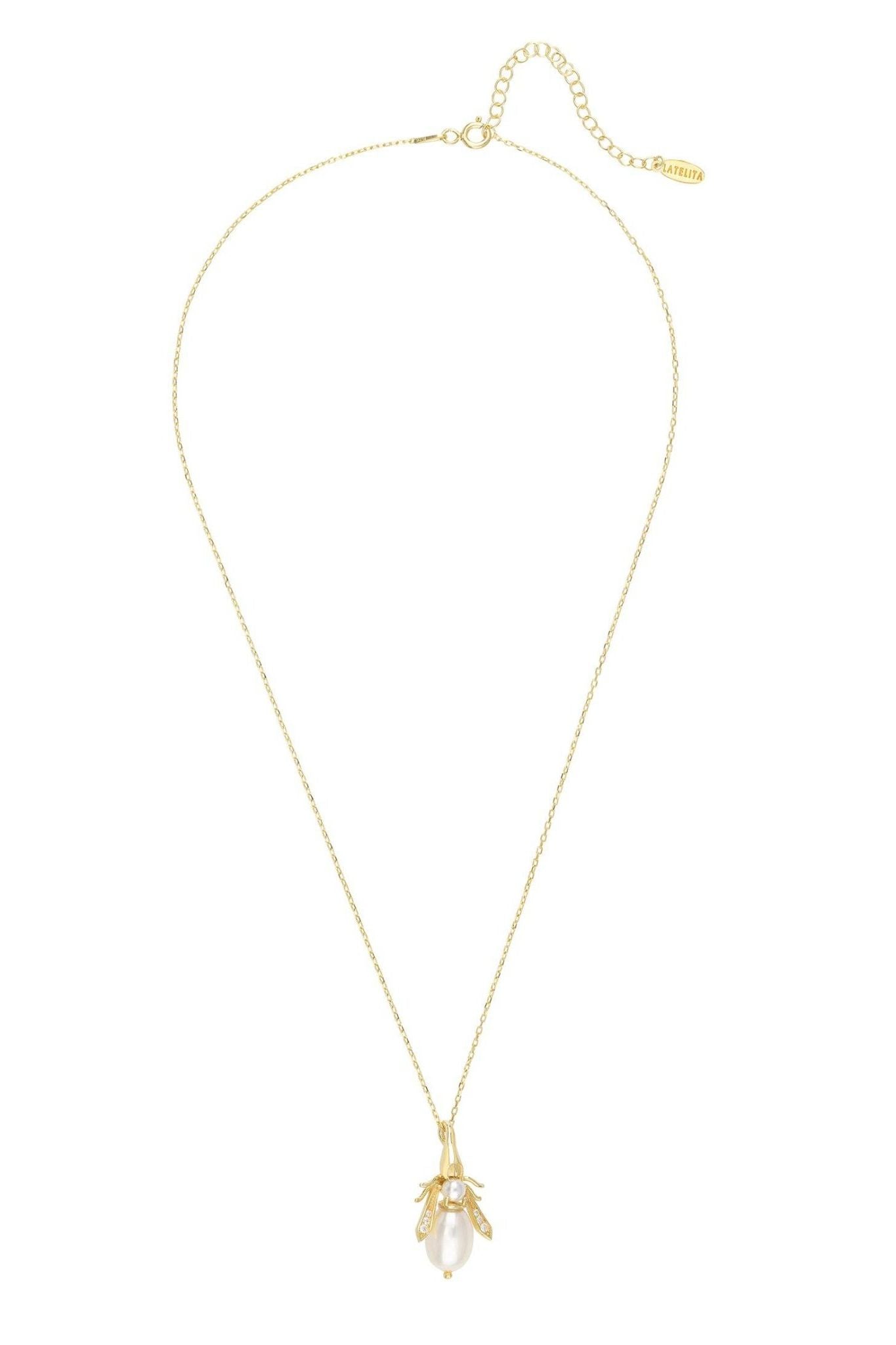 Pearl Gemstone Bee Pendant Necklace Gold - LATELITA Necklaces
