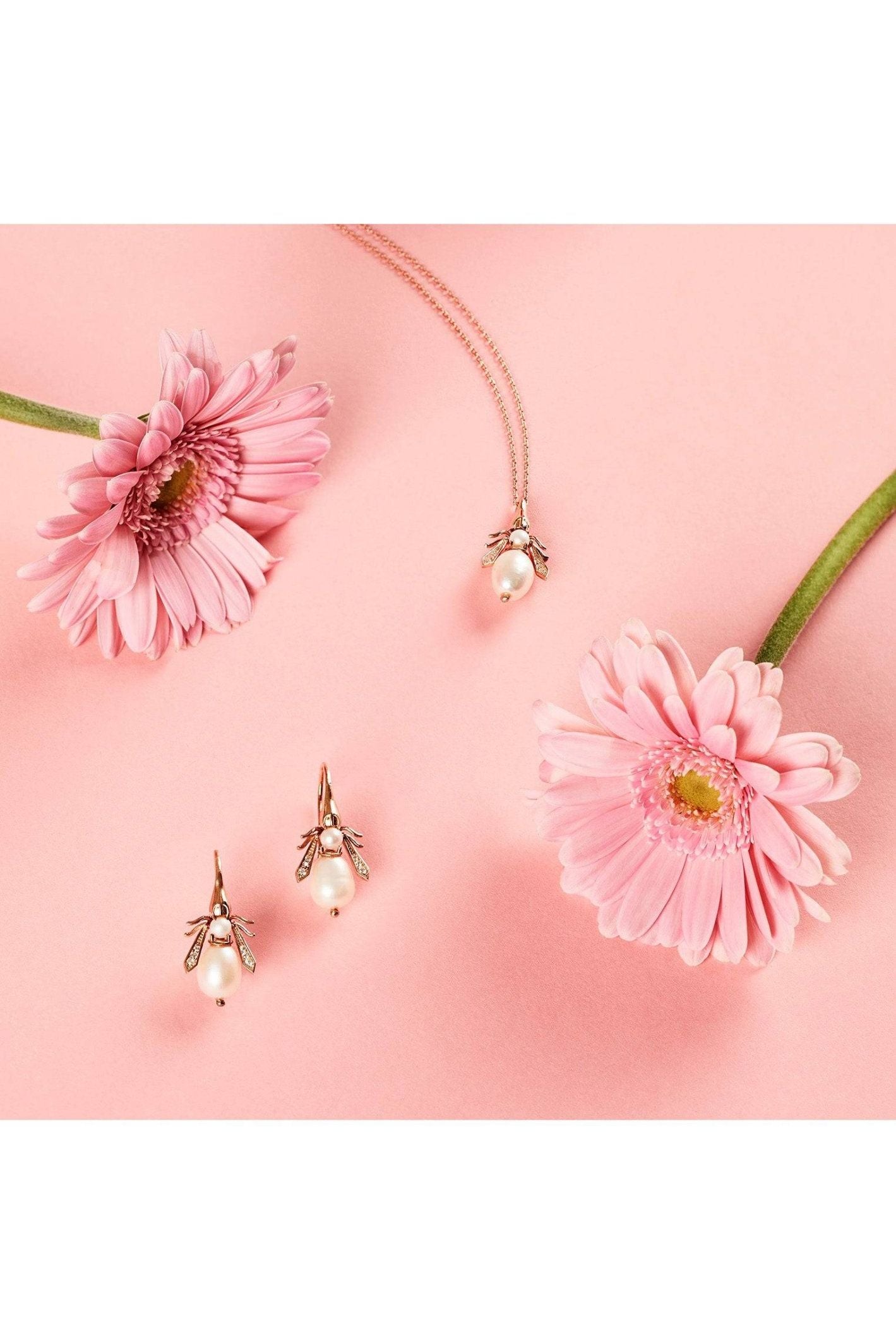 Pearl Gemstone Bee Pendant Necklace Rose Gold - LATELITA Necklaces