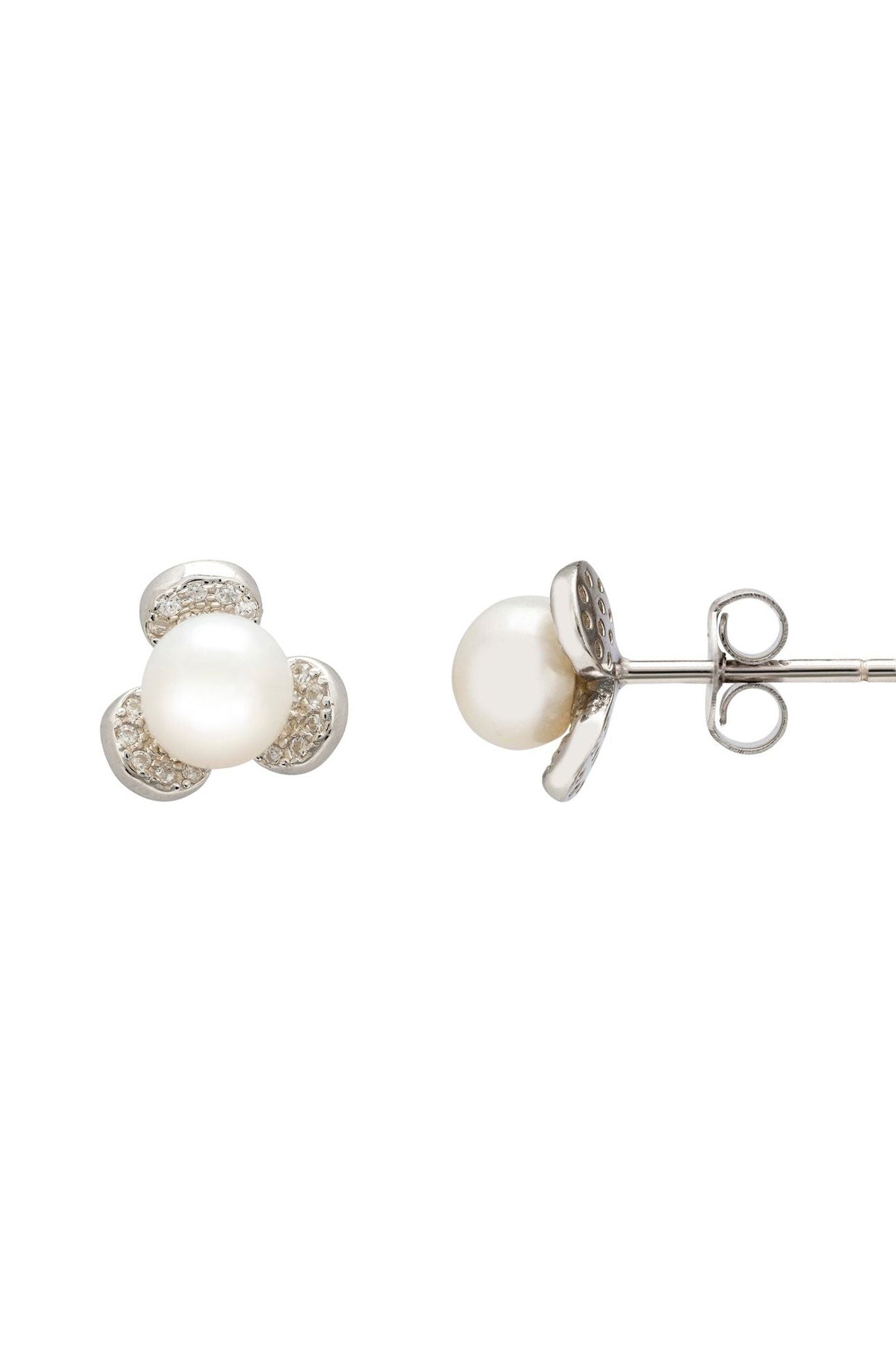 Pearl Posy Stud Earrings Silver - LATELITA Earrings