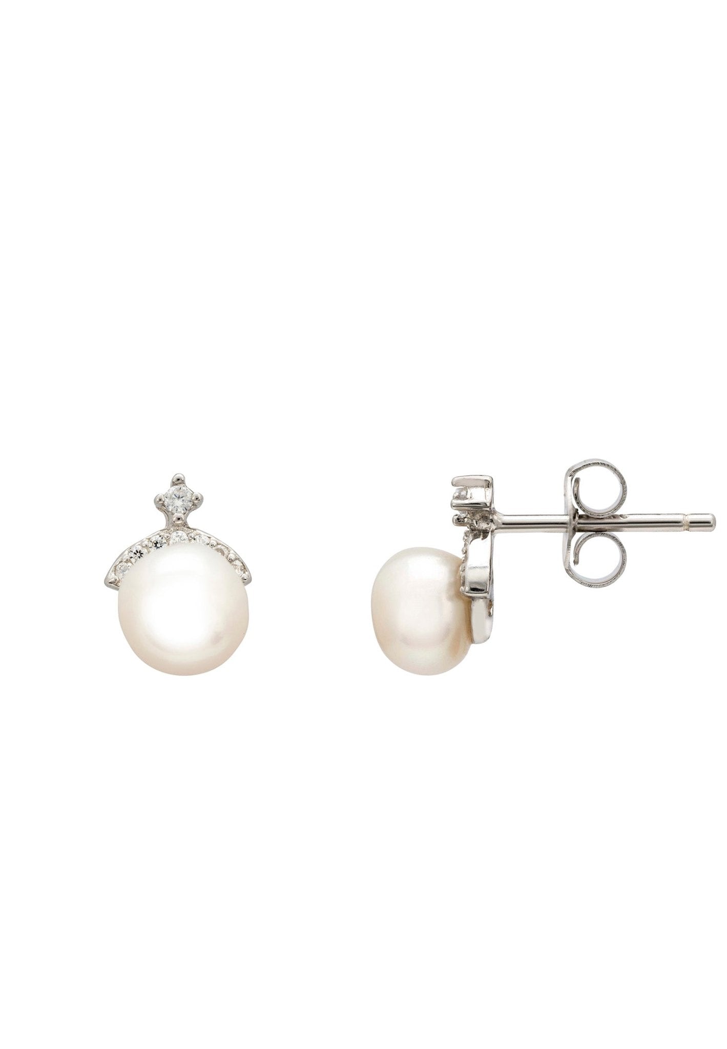 Pearl Tiara Stud Earrings Silver - LATELITA Earrings