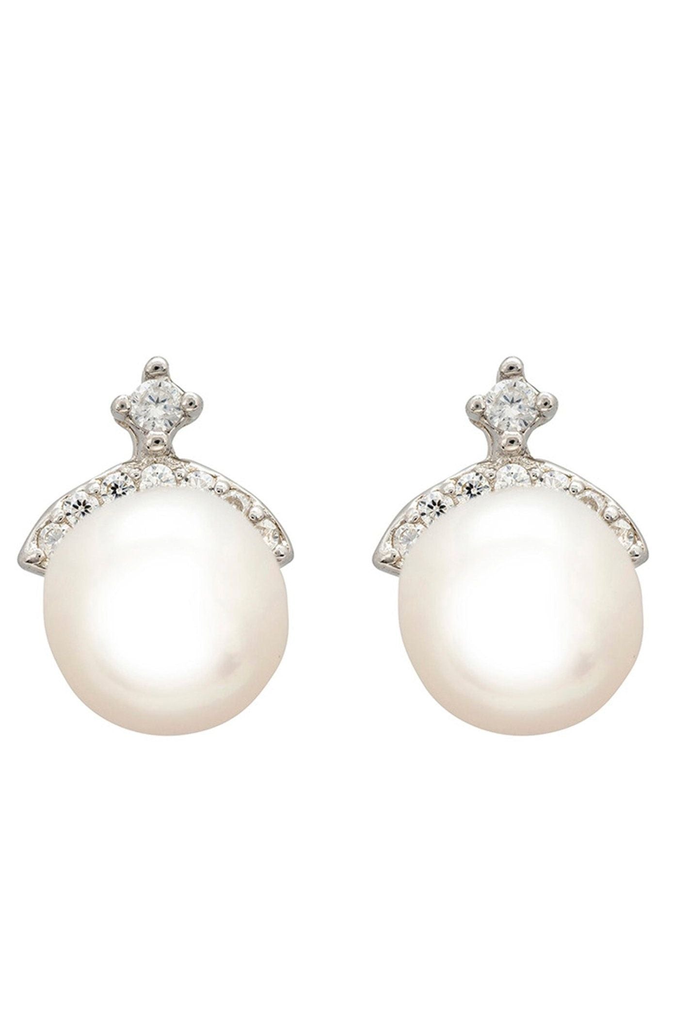 Pearl Tiara Stud Earrings Silver - LATELITA Earrings