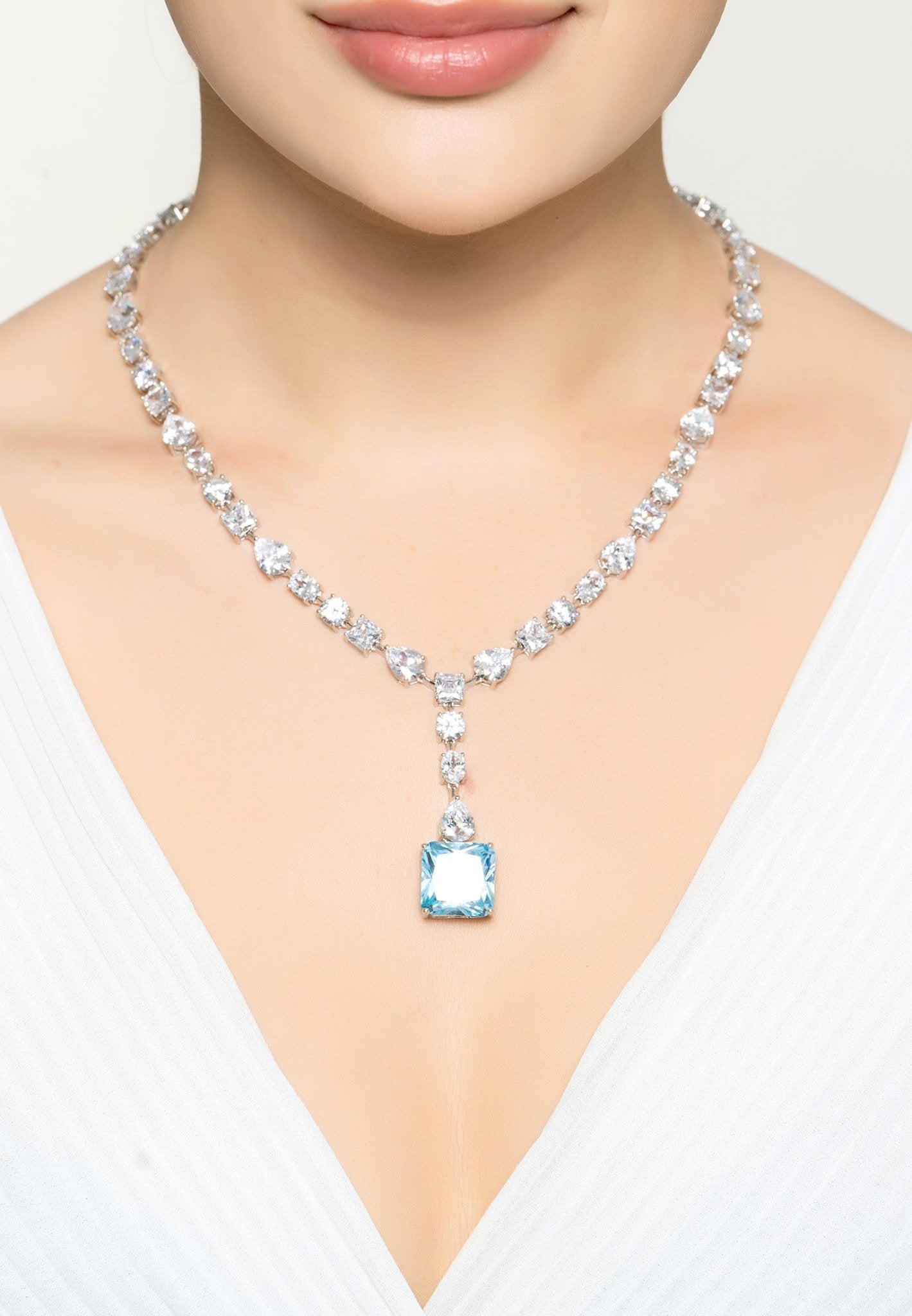 Penelope Blue Topaz Statement Necklace Silver - LATELITA Necklaces