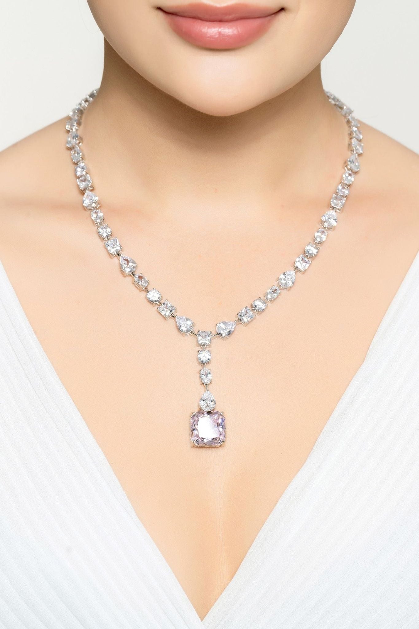 Penelope Morganite Statement Necklace Silver - LATELITA Necklaces