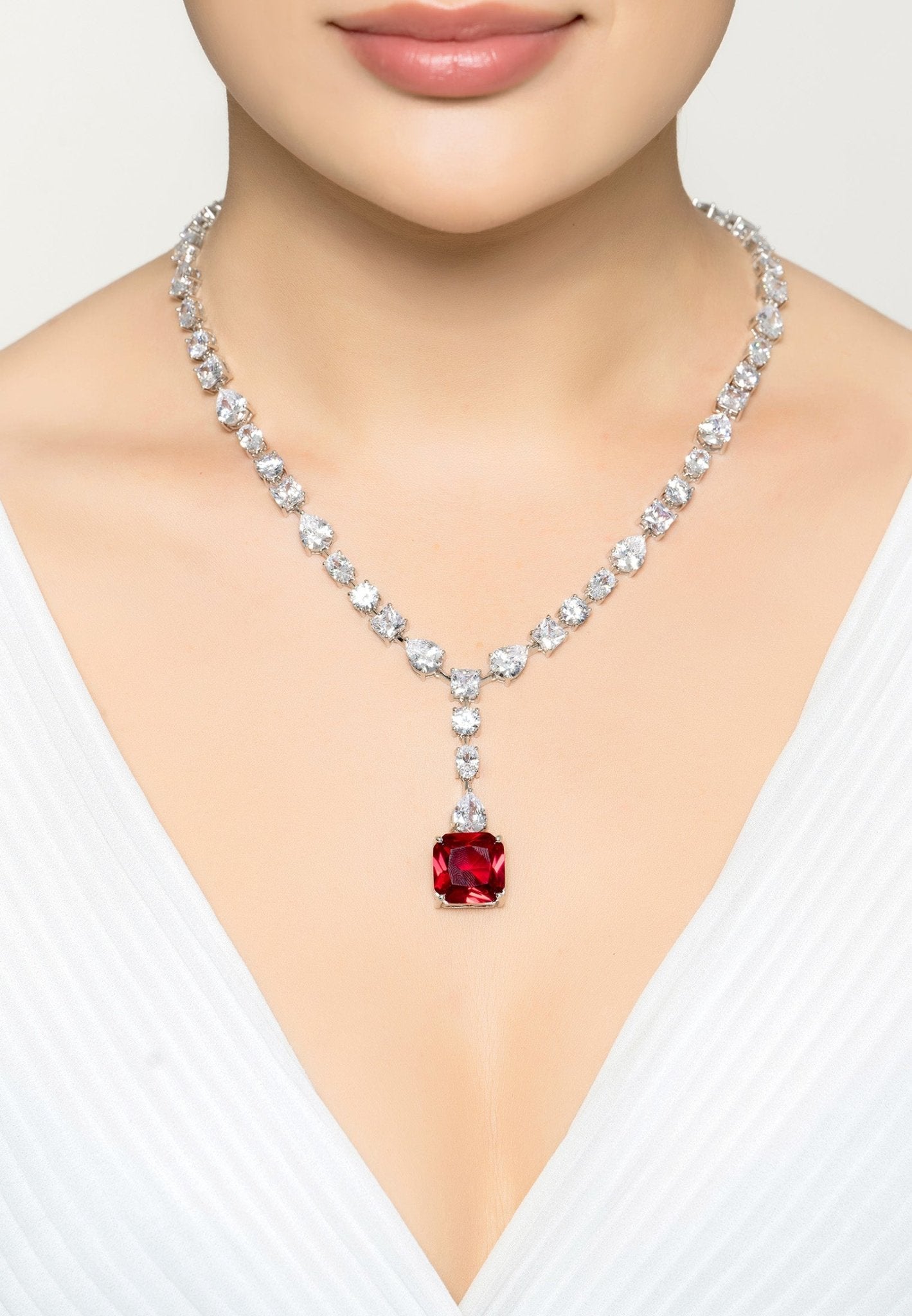 Penelope Ruby Statement Necklace Silver - LATELITA Necklaces