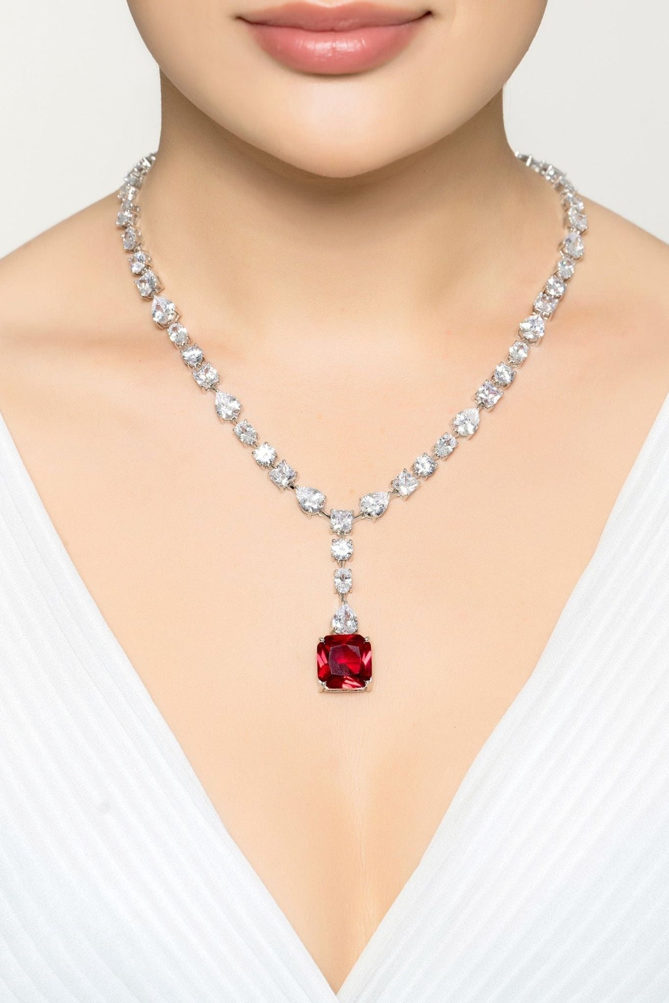 Penelope Ruby Statement Necklace Silver - LATELITA Necklaces