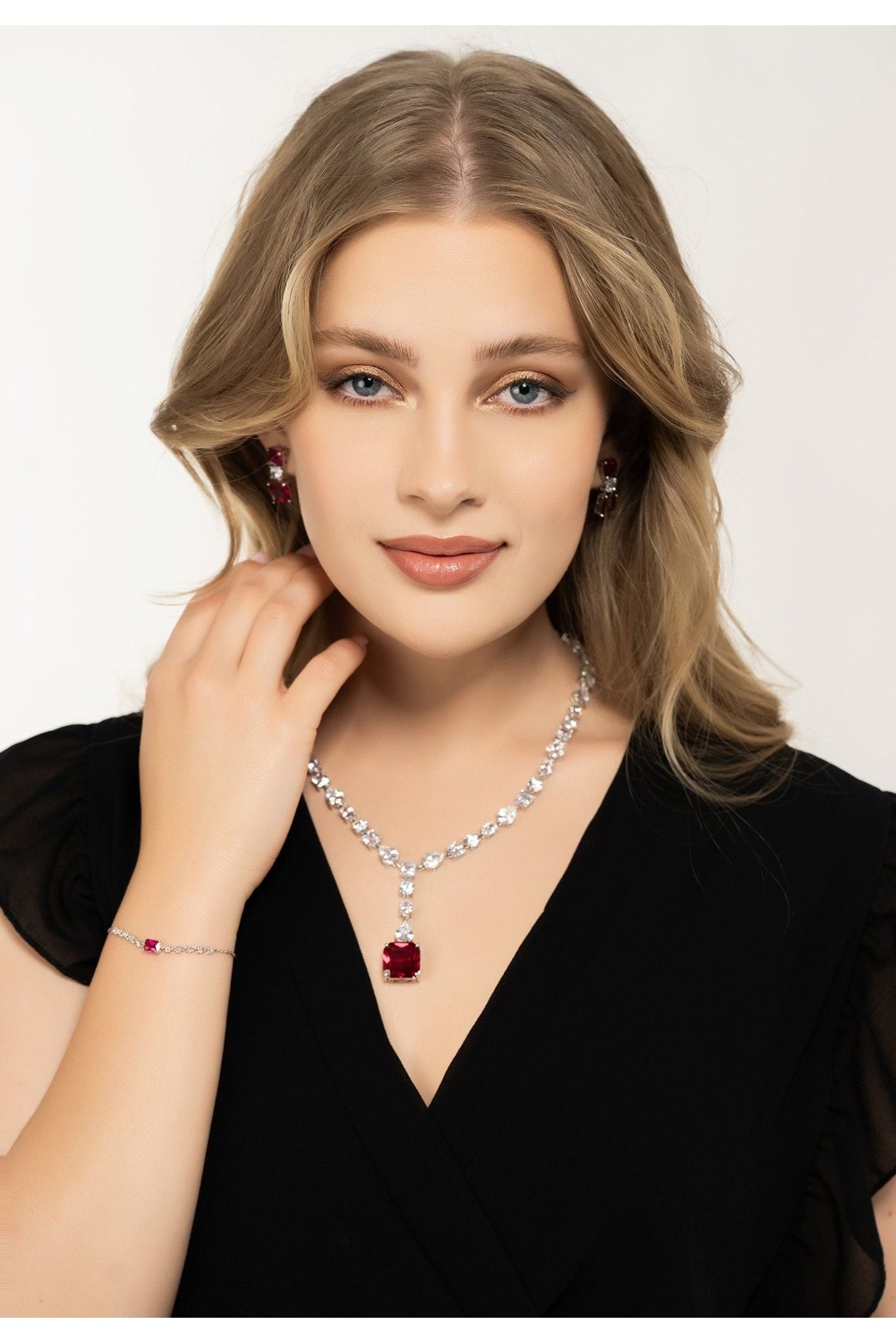 Penelope Ruby Statement Necklace Silver - LATELITA Necklaces