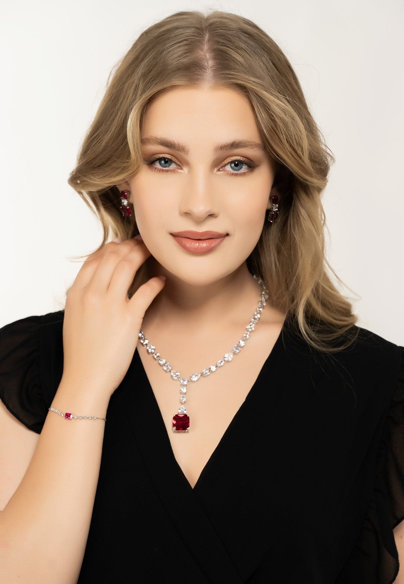 Penelope Ruby Statement Necklace Silver - LATELITA Necklaces