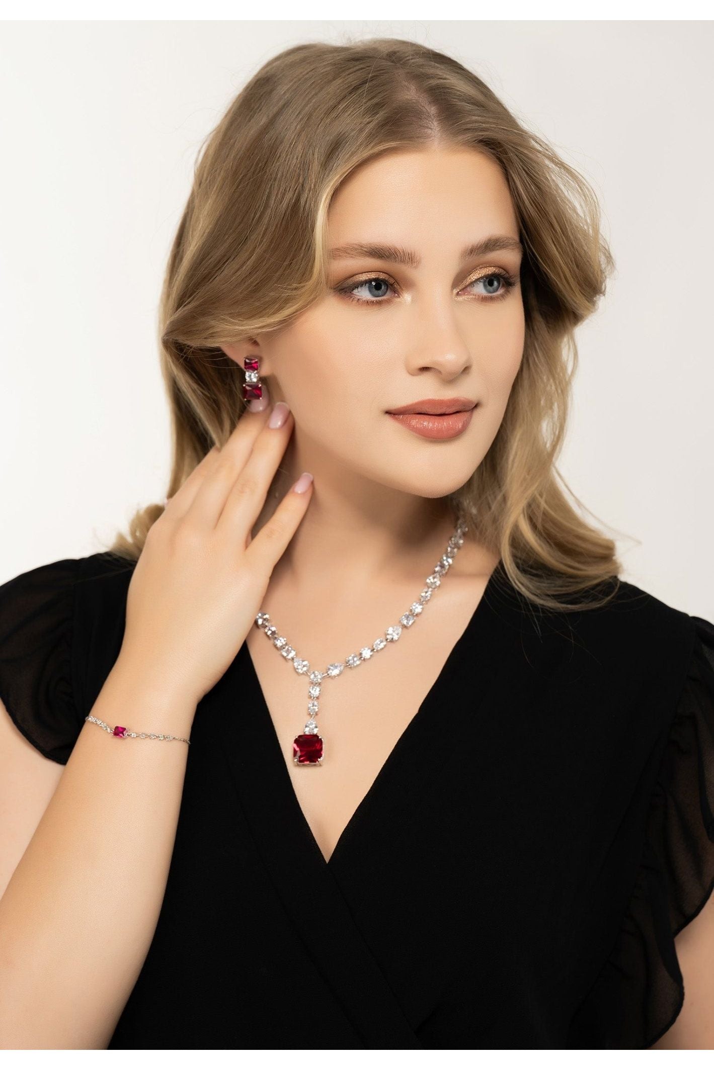 Penelope Ruby Statement Necklace Silver - LATELITA Necklaces