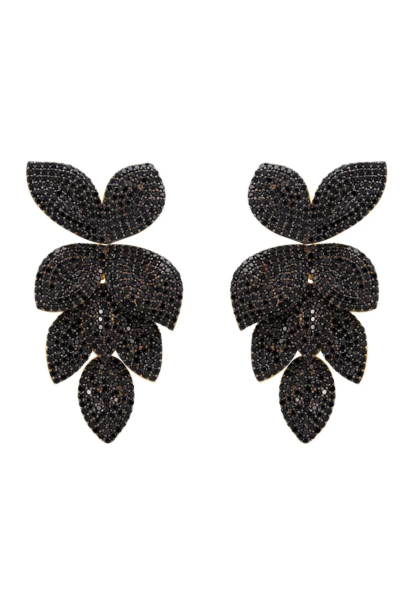 Petal Cascading Flower Earrings Gold Black Cz - LATELITA Earrings