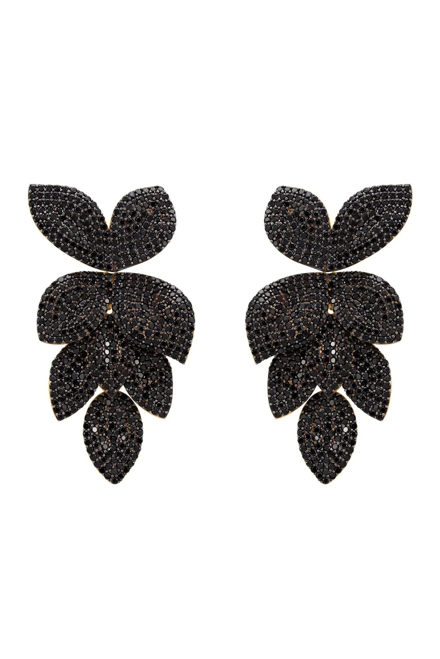 Petal Cascading Flower Earrings Gold Black Cz - LATELITA Earrings