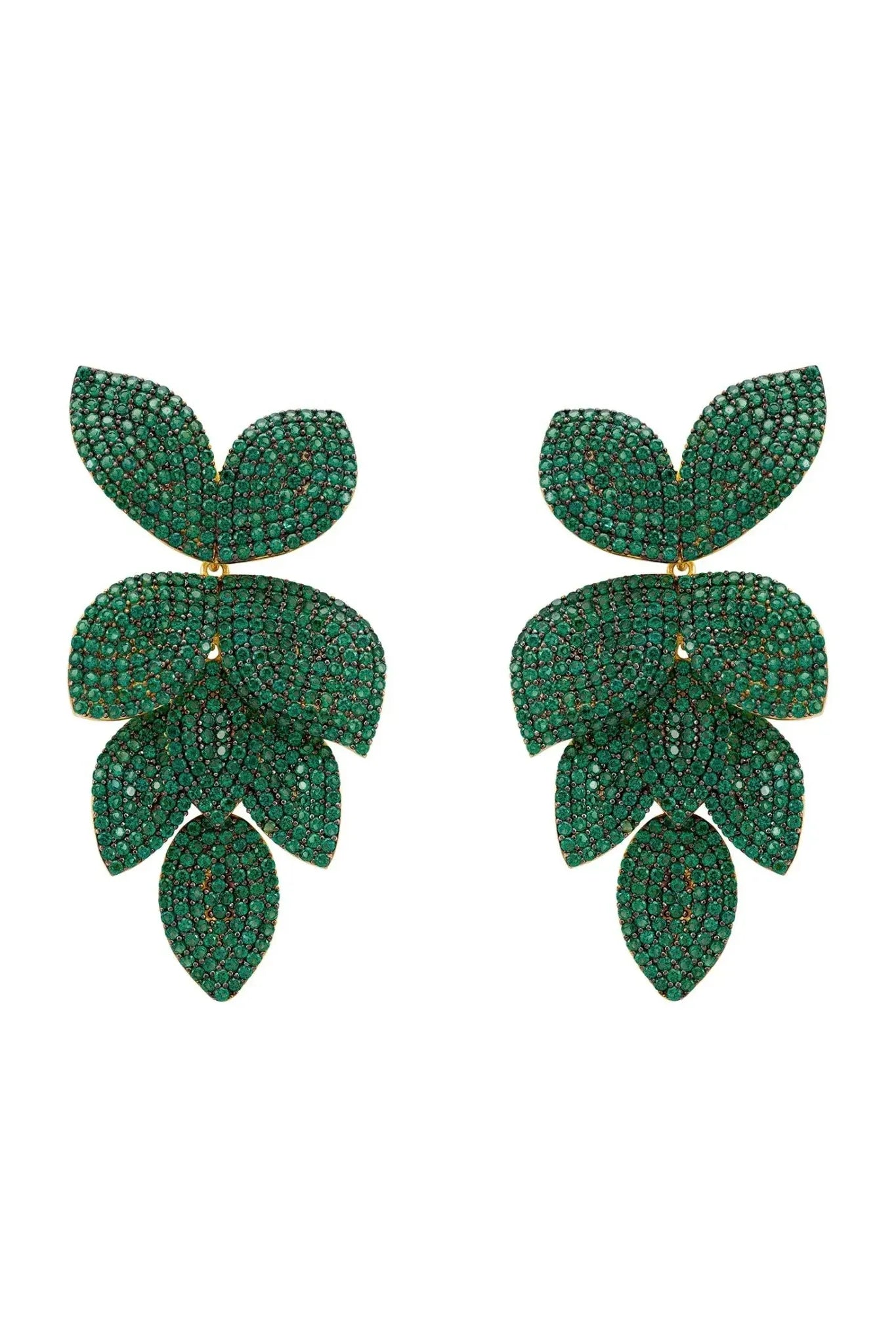 Petal Cascading Flower Earrings Gold Emerald Green - LATELITA Earrings