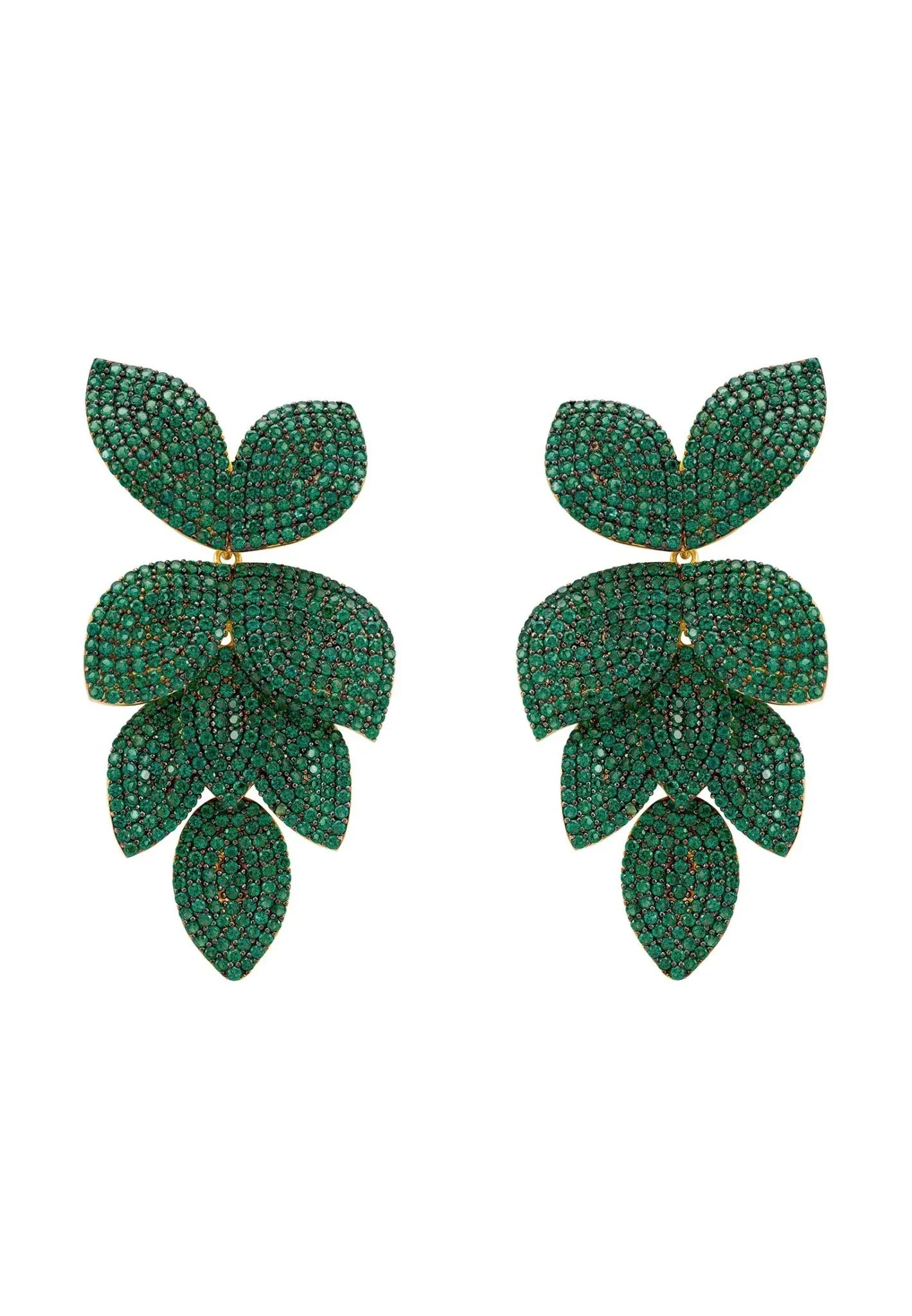 Petal Cascading Flower Earrings Gold Emerald Green - LATELITA Earrings
