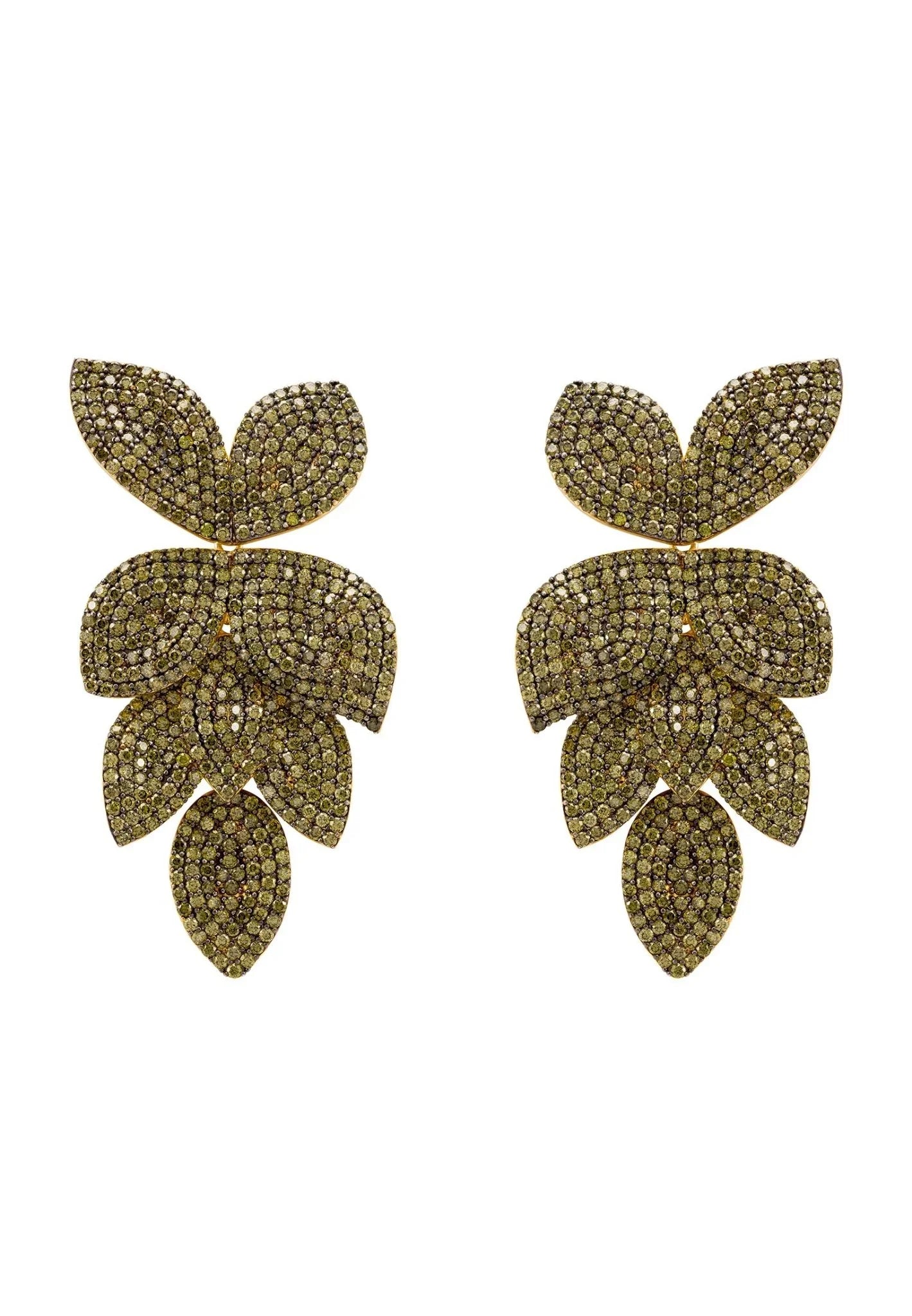 Petal Cascading Flower Earrings Gold Peridot Cz - LATELITA Earrings